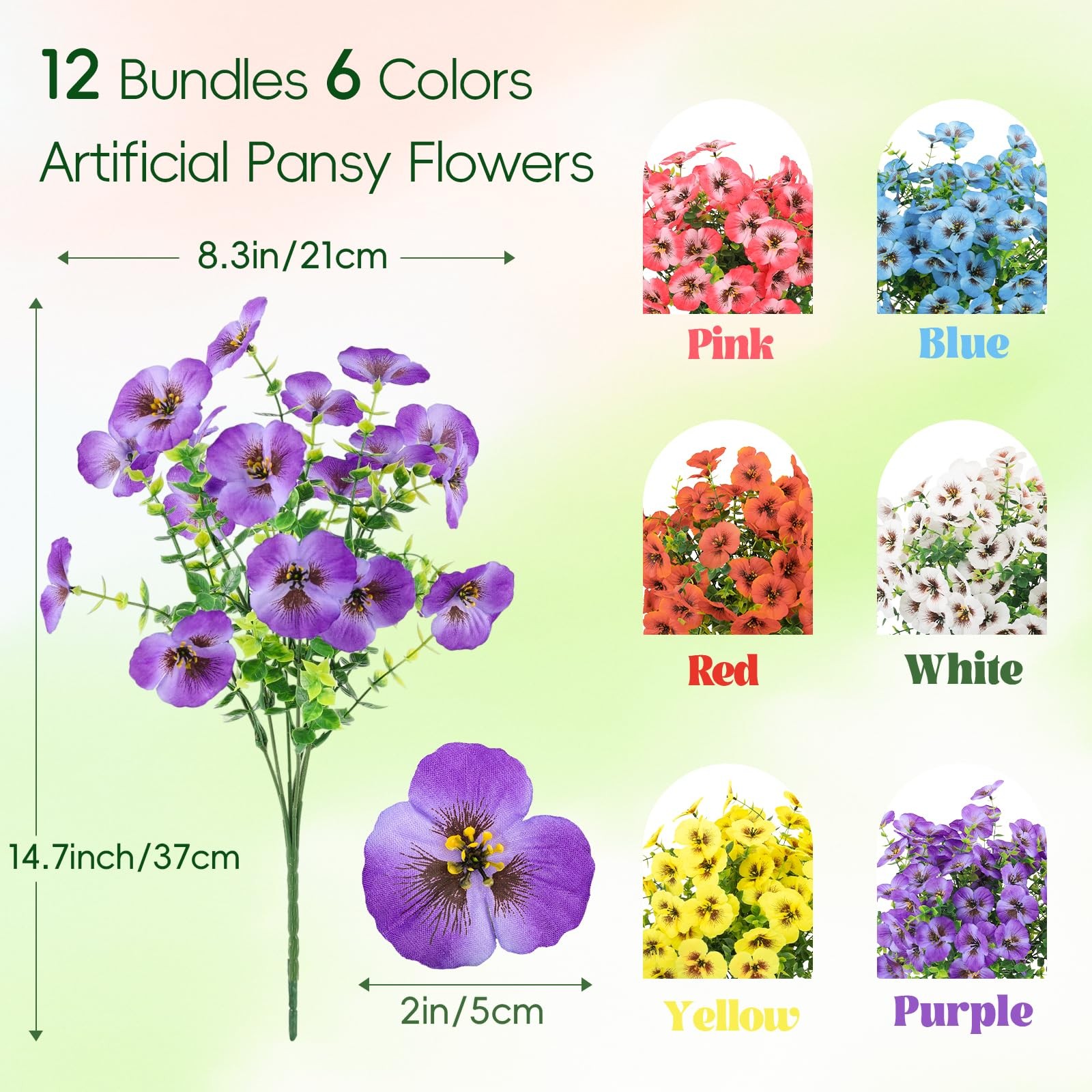 12 Bundles Artificial Flowers for Outdoors UV Resistant Fake Pansies Outdoor …