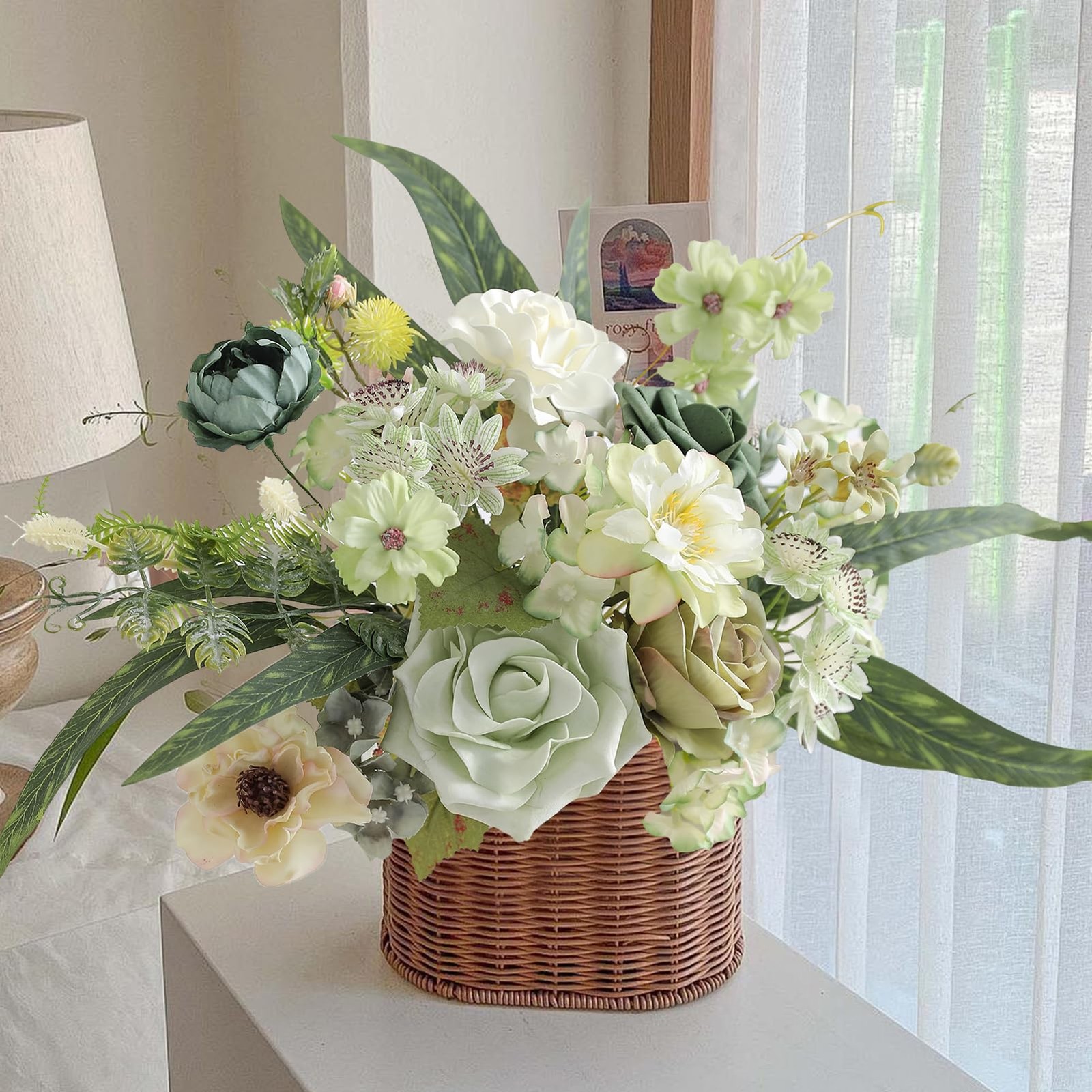 Forest Green Artificial Flowers Combo Box Set Silk Fake Rose DIY Wedding Decor