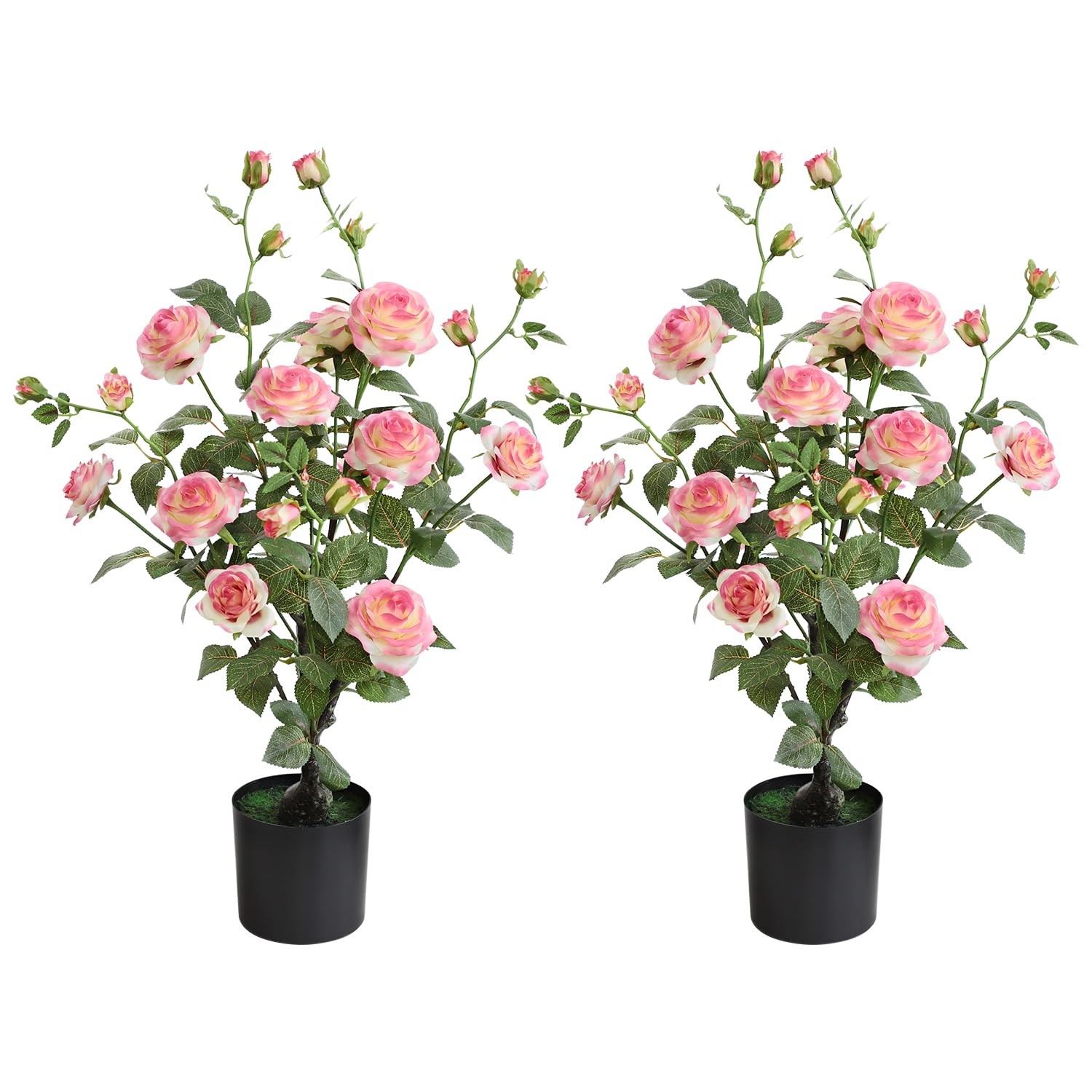 Artificial Rose Plant 25 Inch Tall Fake Silk Rose Flower Set of 2 Faux Trees …