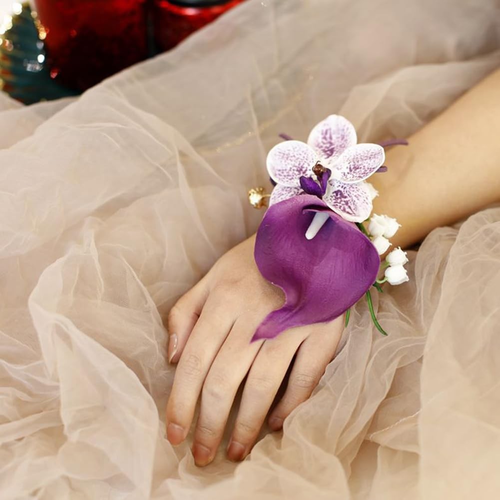 2 Pieces Corsage and Boutonniere Set, Artificial Calla Lily& Orchid Flowers A…
