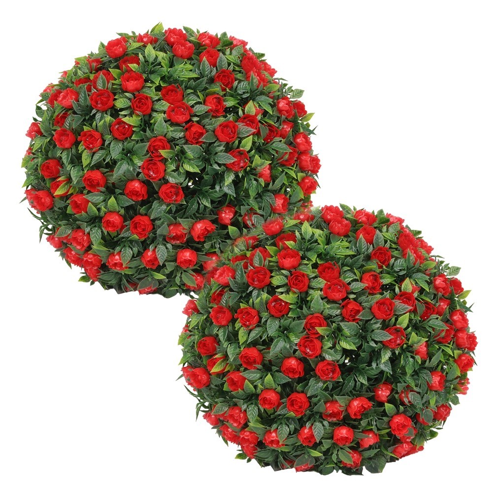Set of 2 Faux Plant Balls Artificial Flower Balls 25cm for Hanging Decoration