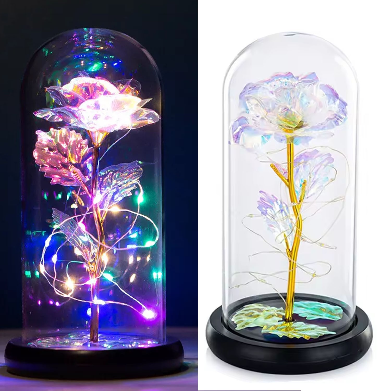 Enchanted Forever Rose Flower In Dome Glass LED Light Thanksgiving Xmas Gift