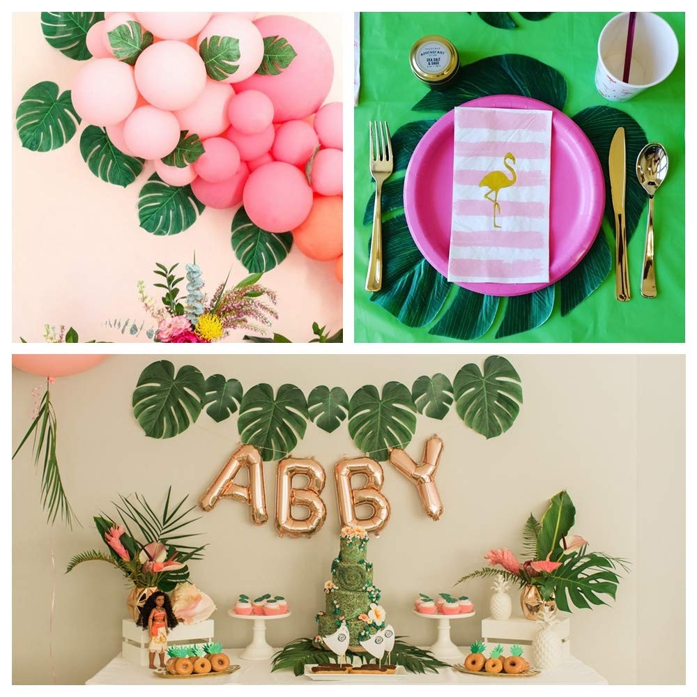 60 Pcs Tropical Leaves Party Decoration Artificial Tropical Palm Monstera Pla…