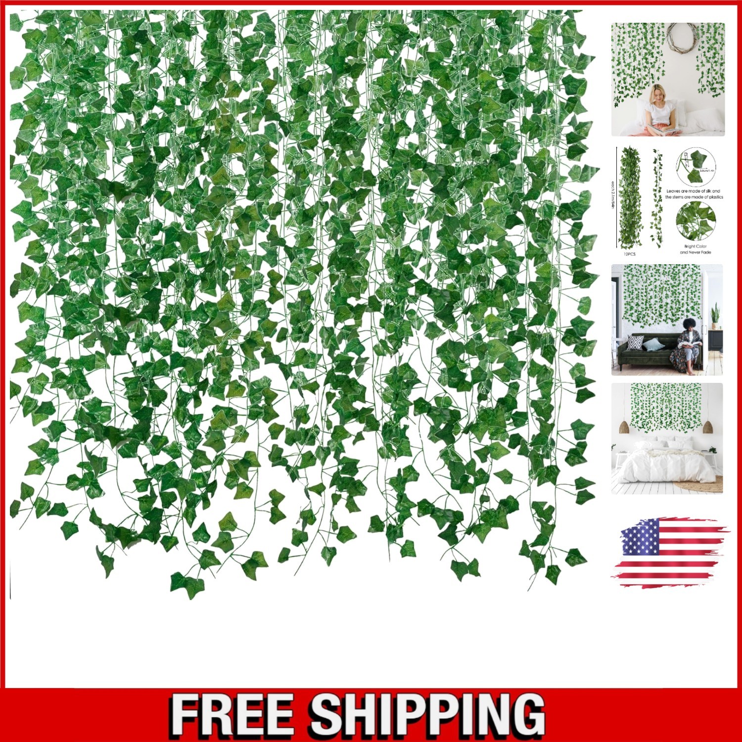 Versatile Artificial Ivy Decor – 12 Green Vines for Weddings and Everyday Use