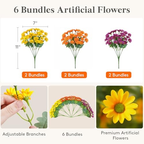 Artificial Flowers Daisy for Outdoor Indoor 6 3 Mix Color(yellow Orange Red)
