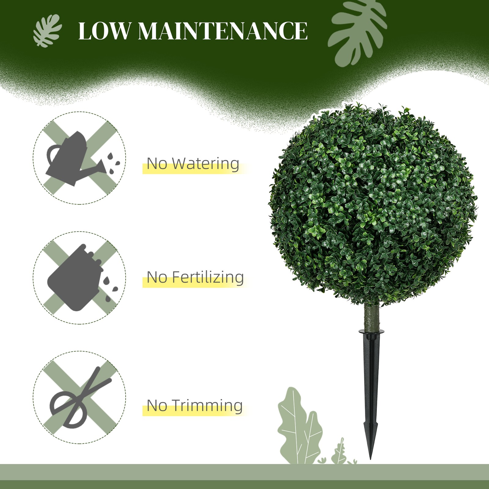 Artificial Boxwood Trees w/ Ground Stake, Set of 2 Ball Shaped Topiary Trees
