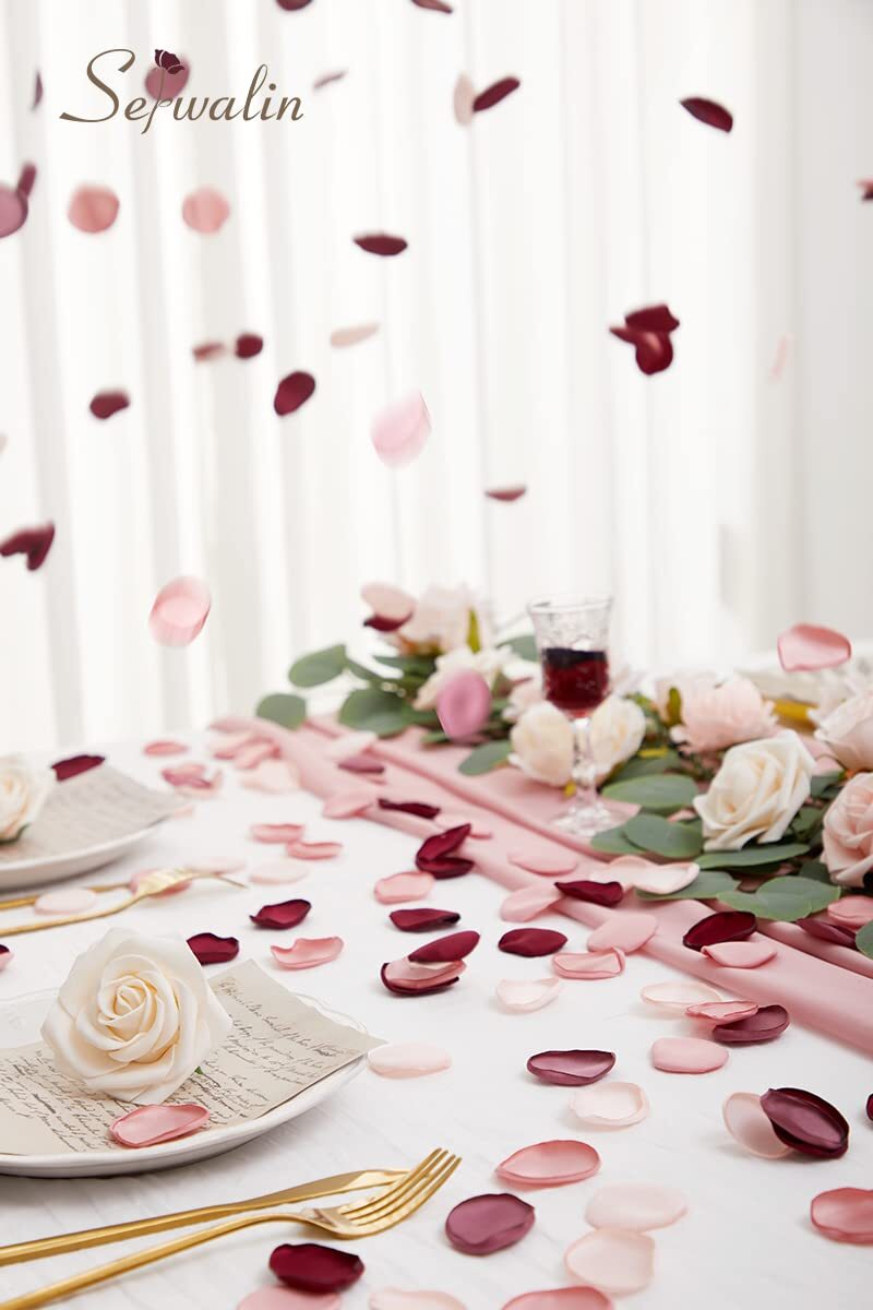300PCS 4 Color Mix Silk Rose Petals Burgundy Pink Bridal Shower Flower Girl
