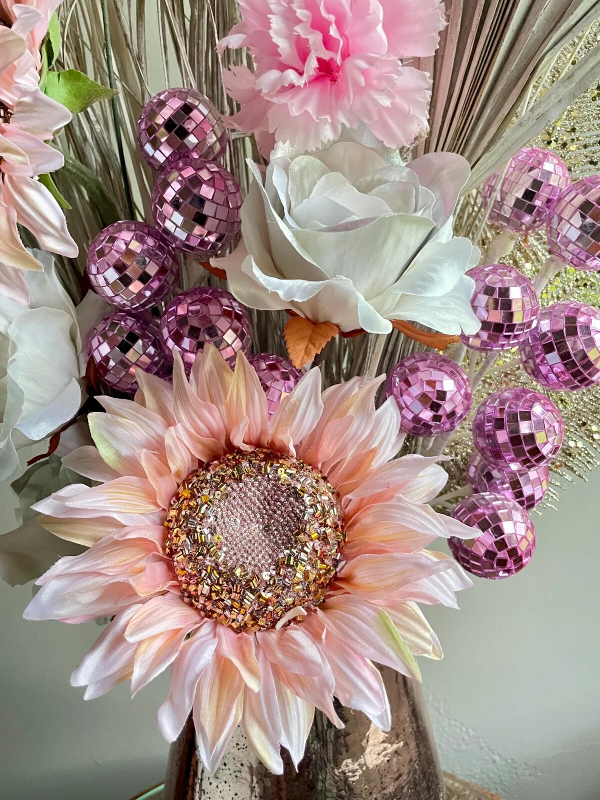 Pink Sunflower Centerpiece Chic Disco Living Dining Room Decor Bedroom Accent