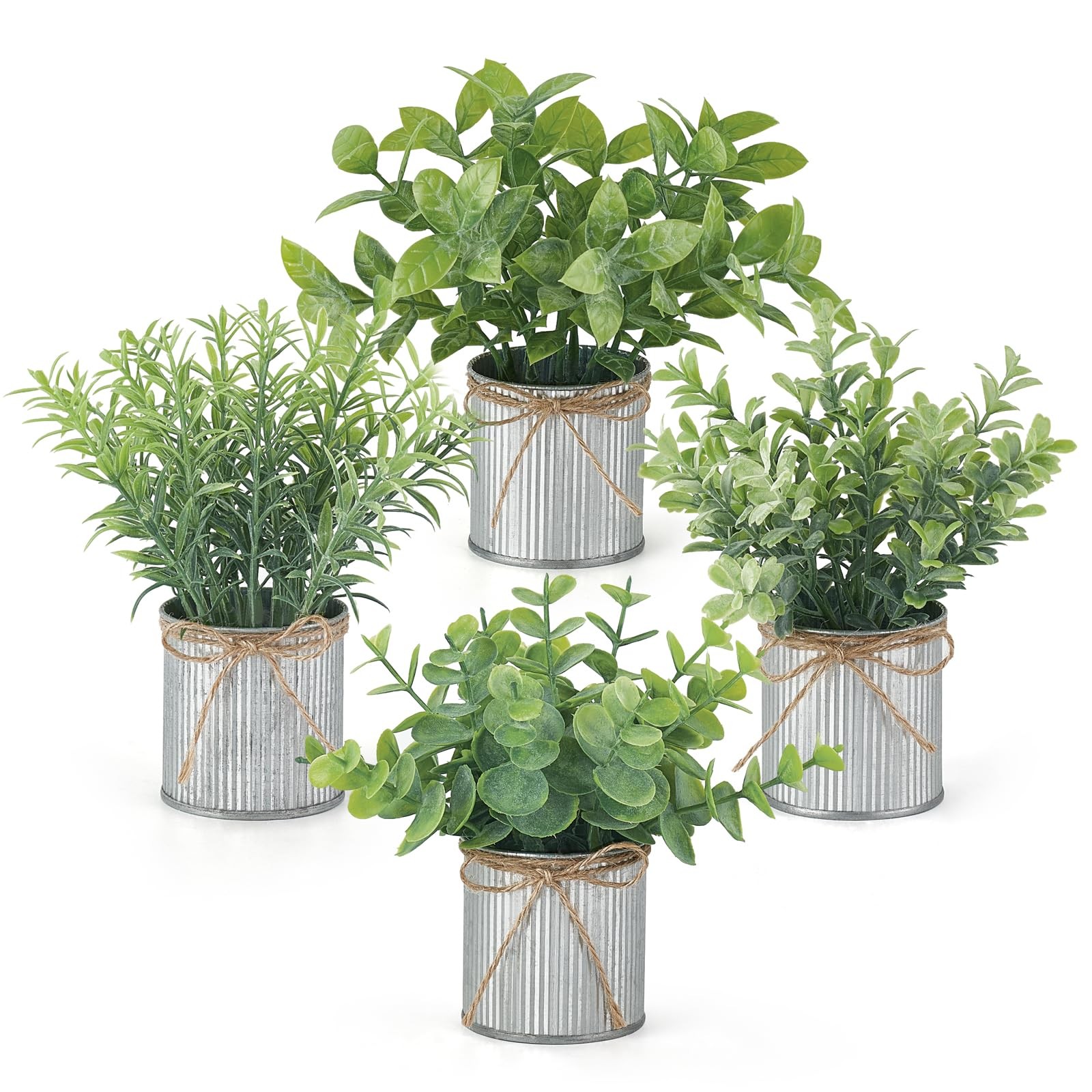 4 Packs Small Fake Plants in Farmhouse Galvanized Pots Table Centerpiece Mini…