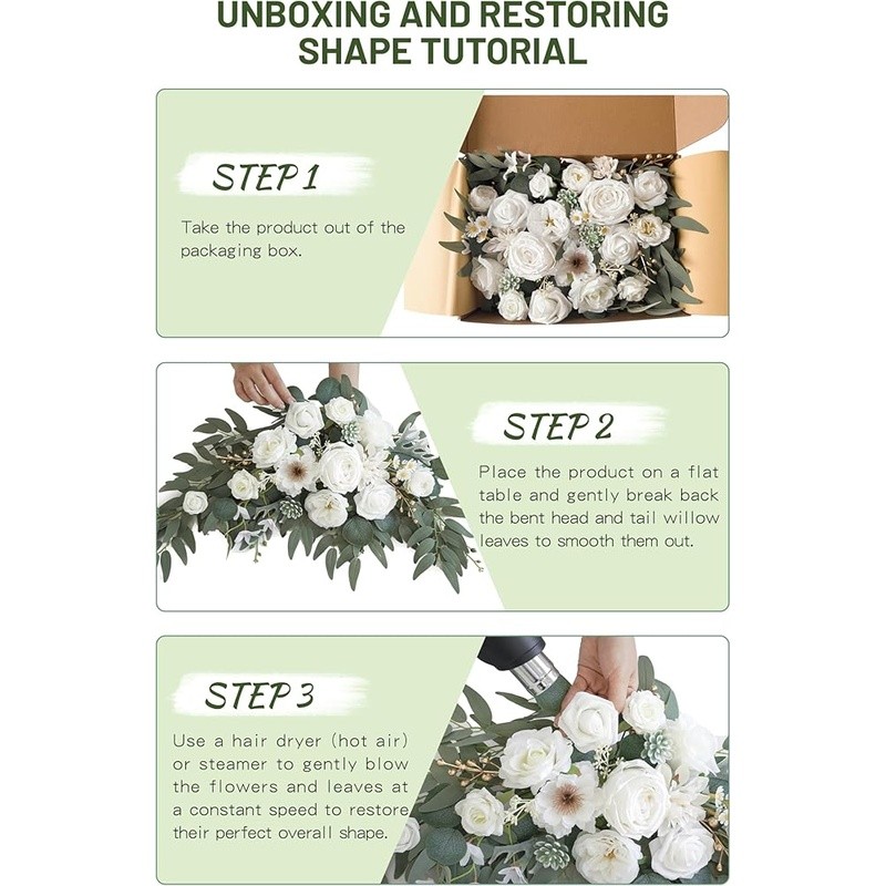 Artificial Flower Wedding Arch Decor Silk Foam Floral Swag Set W/ Clips Ties New