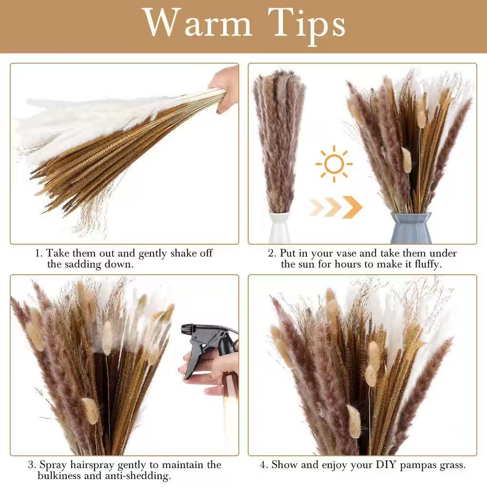 17 in Dried Pampas Grass Decor, Dried Flower Plants Bulk White and Brown Pampas