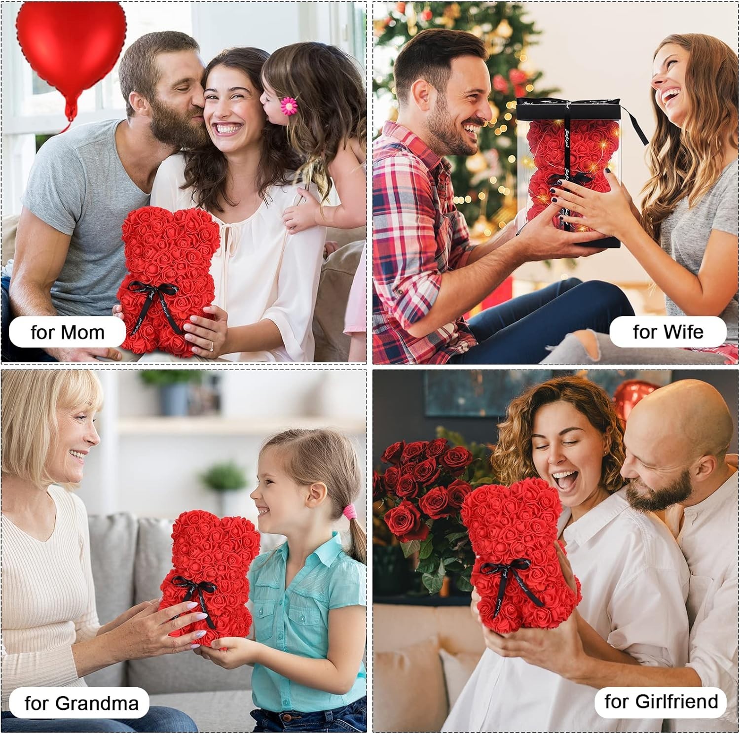 Red Rose Bear with Lights, 10in Teddy Gift Set for Valentines, Her