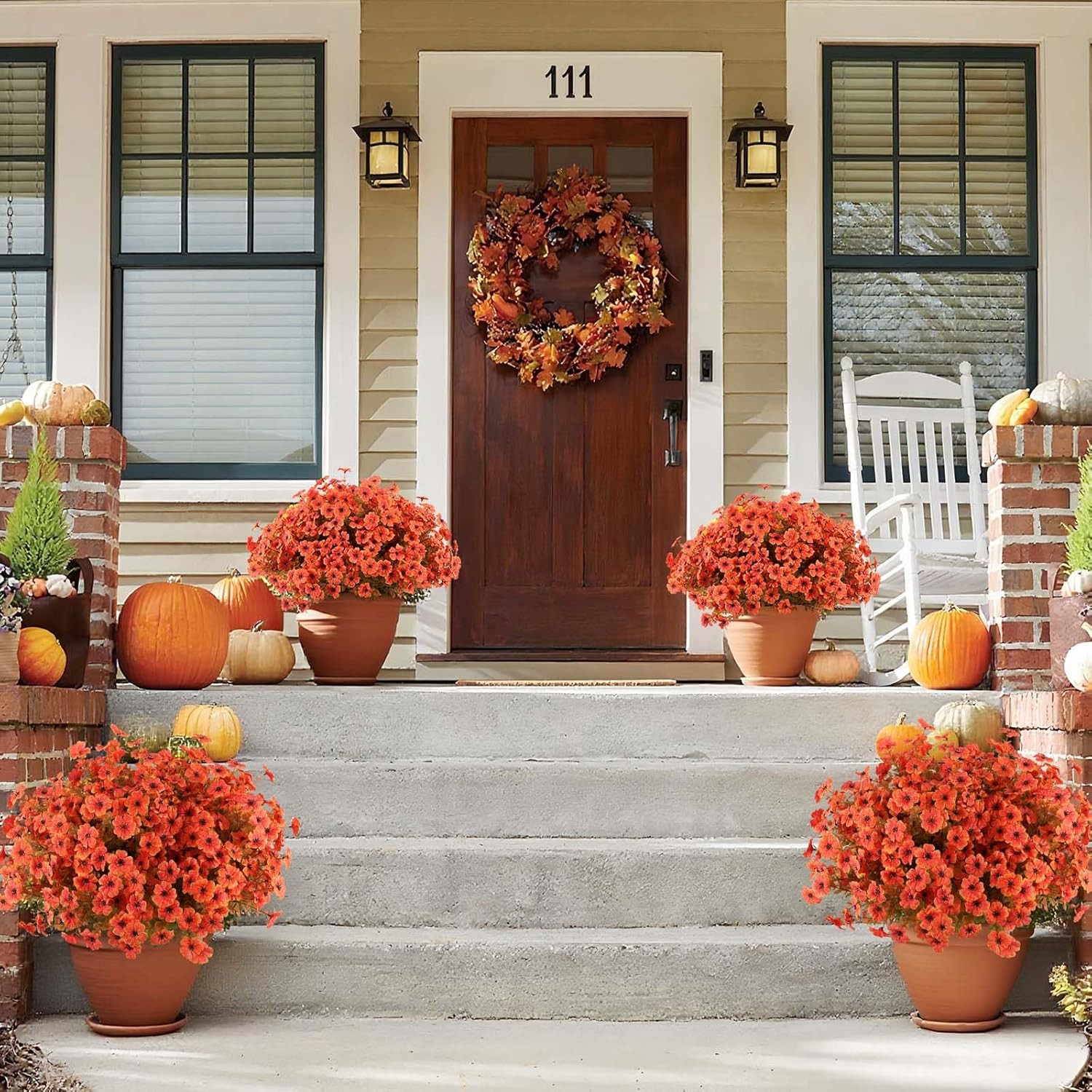 18 Pcs Artificial Mum Flowers for Outdoors, Faux Fall Mums Silk Flower Outside