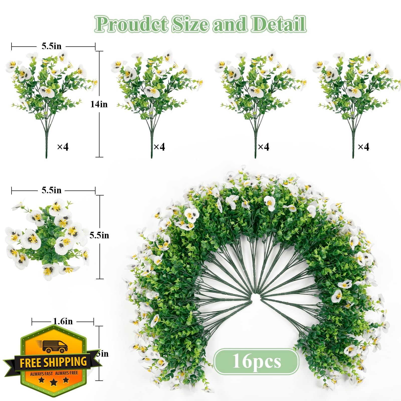 U’Artlines White Artificial Flowers 16 Bundles UV