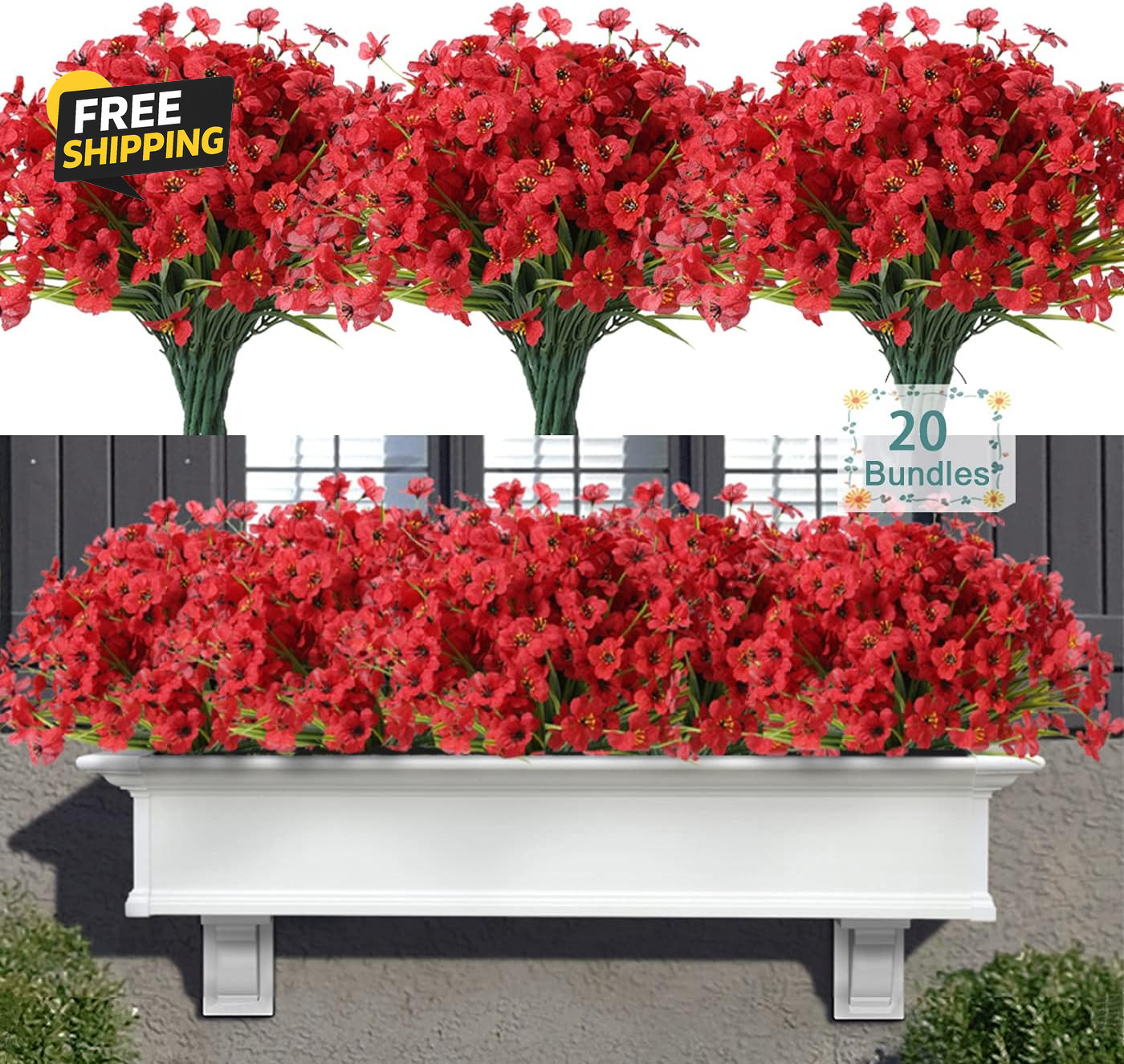 20 Bundles Artificial Flowers for Outdoors, UV Resistant Fake Flowers