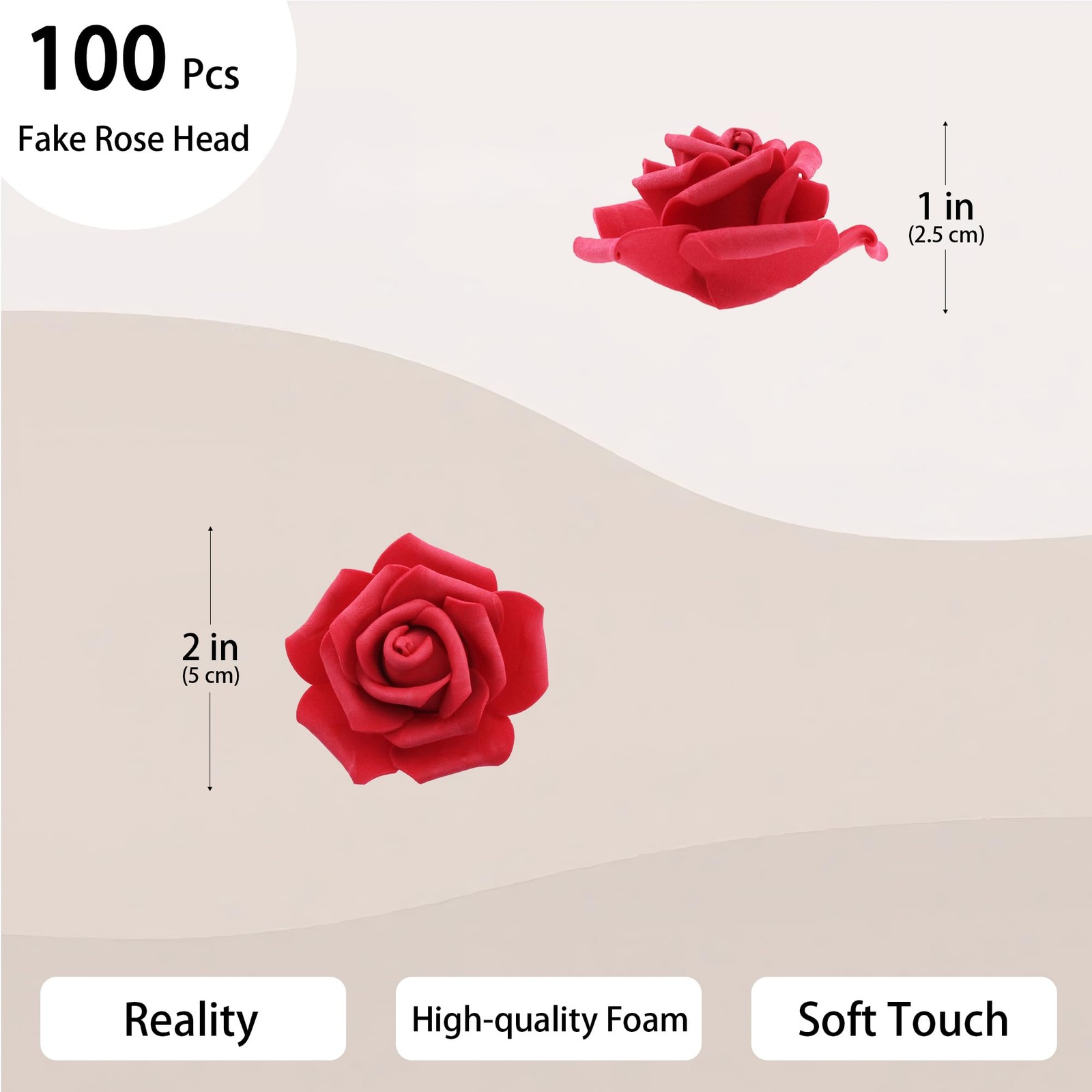 100 PCS 2 Inch Rose Cherry Red Artificial Flowers Faux Foam Fake Head Bulk DIY