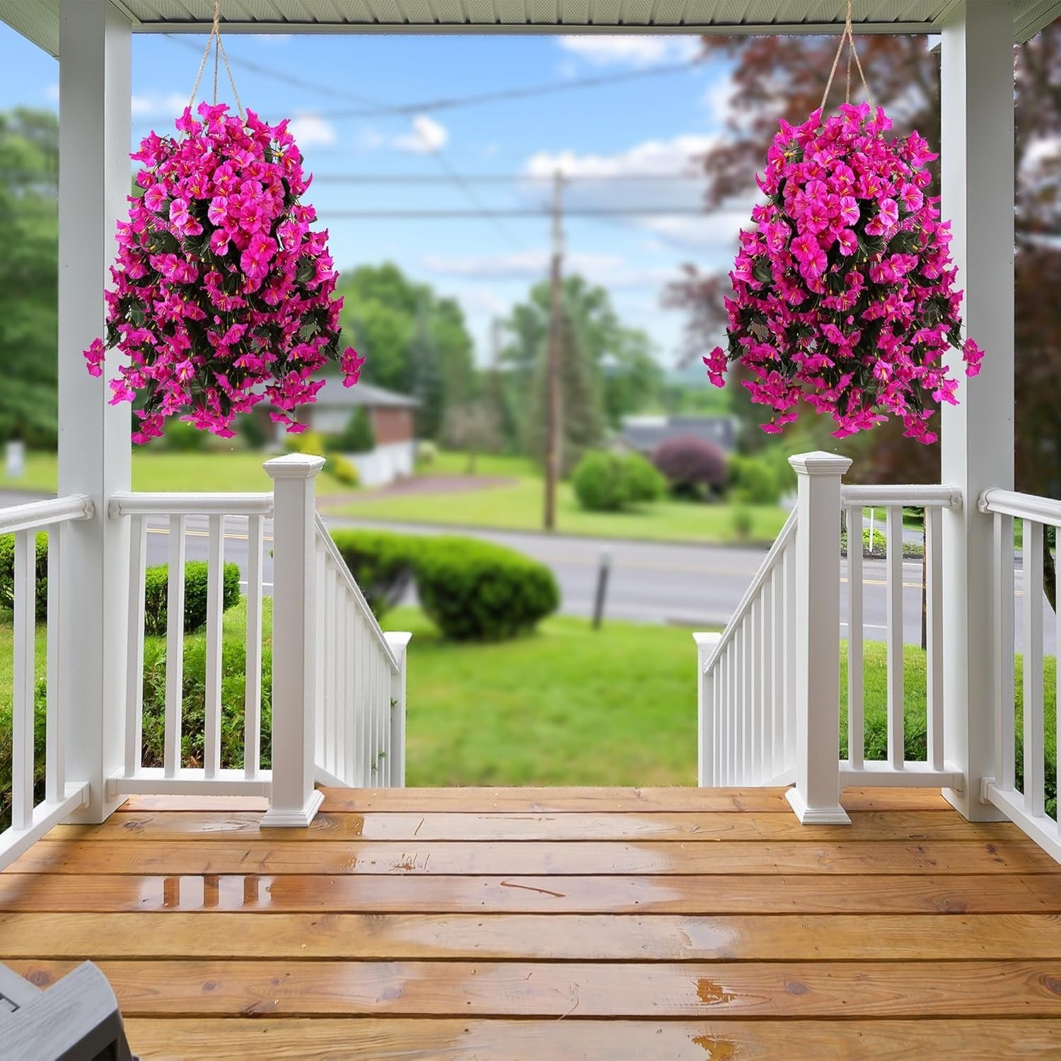 Vibrant 4PCS Faux Silk Morning Glory Hanging Flowers – UV Resistant Decor