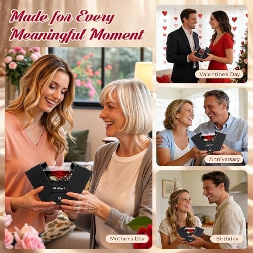 Real Red Rose Gift Box with Heart Necklace – ‘I Love You’ in 100 Languages, Perf