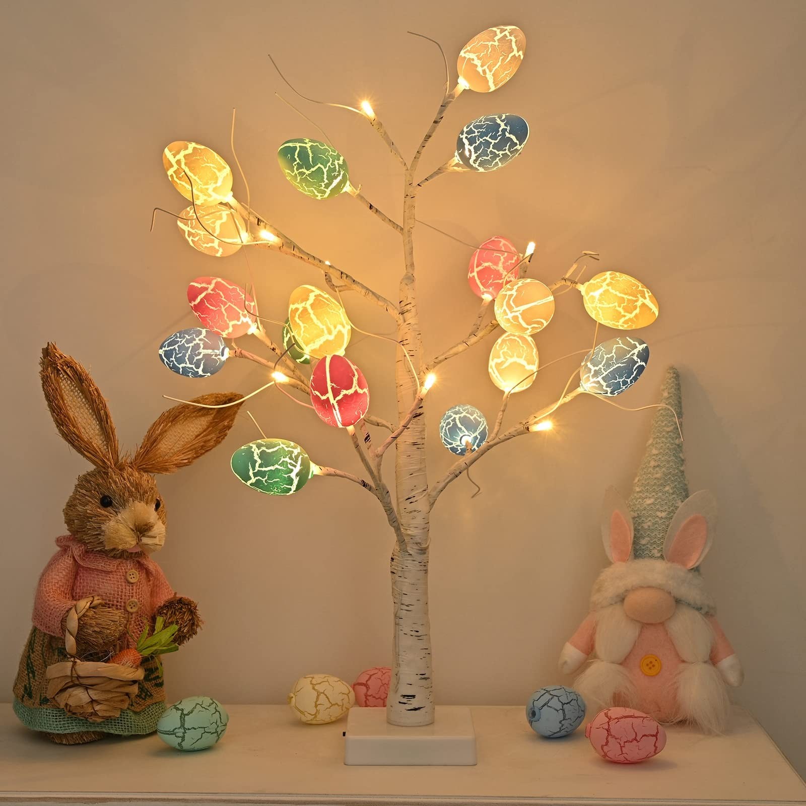 Easter Decorations kemooie 24 inch Pre-lit White Birch Tree with 24pcs Easter…