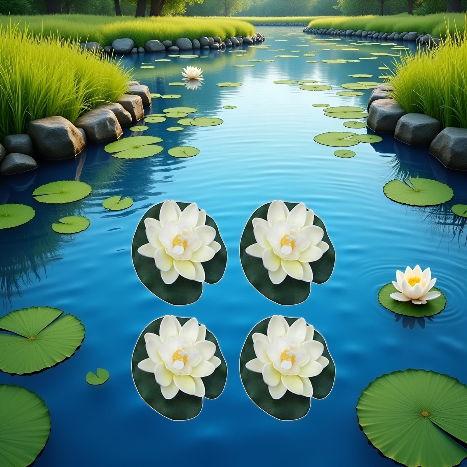4 Pieces Artificial Floating Lotus Flowers with Lily Pads, Decorative Foam Wa…
