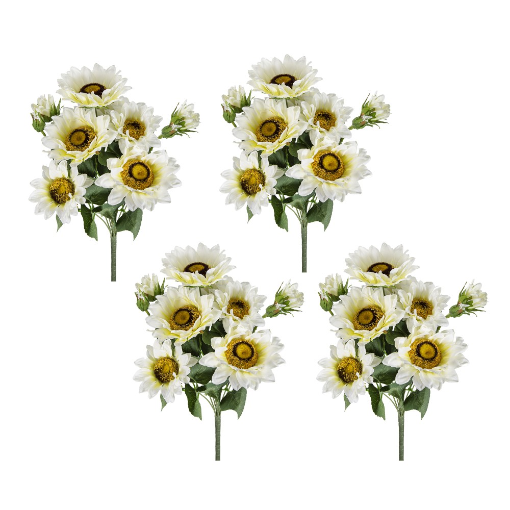 10.2 x 11 x 18.9″H Artificial Cream Sunflower BushX9, 4 Pack