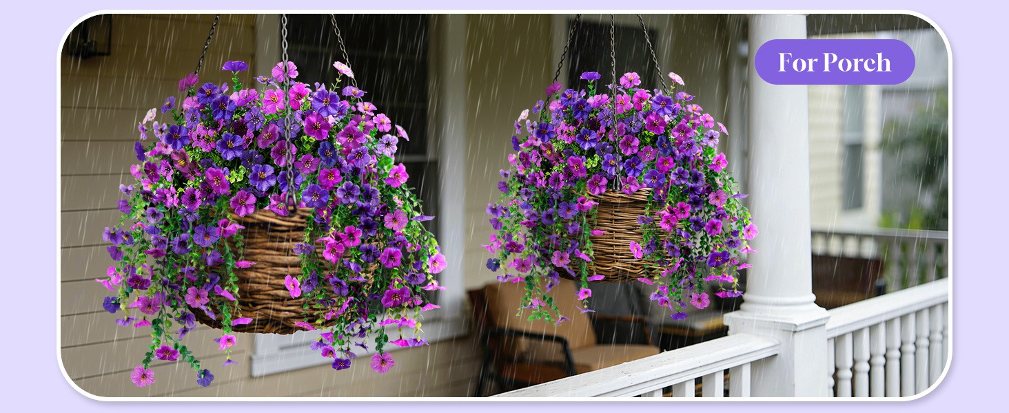 2 Pcs Artificial Hanging Flowers, UV Resistant Fake Flowers with Flexible Stems,
