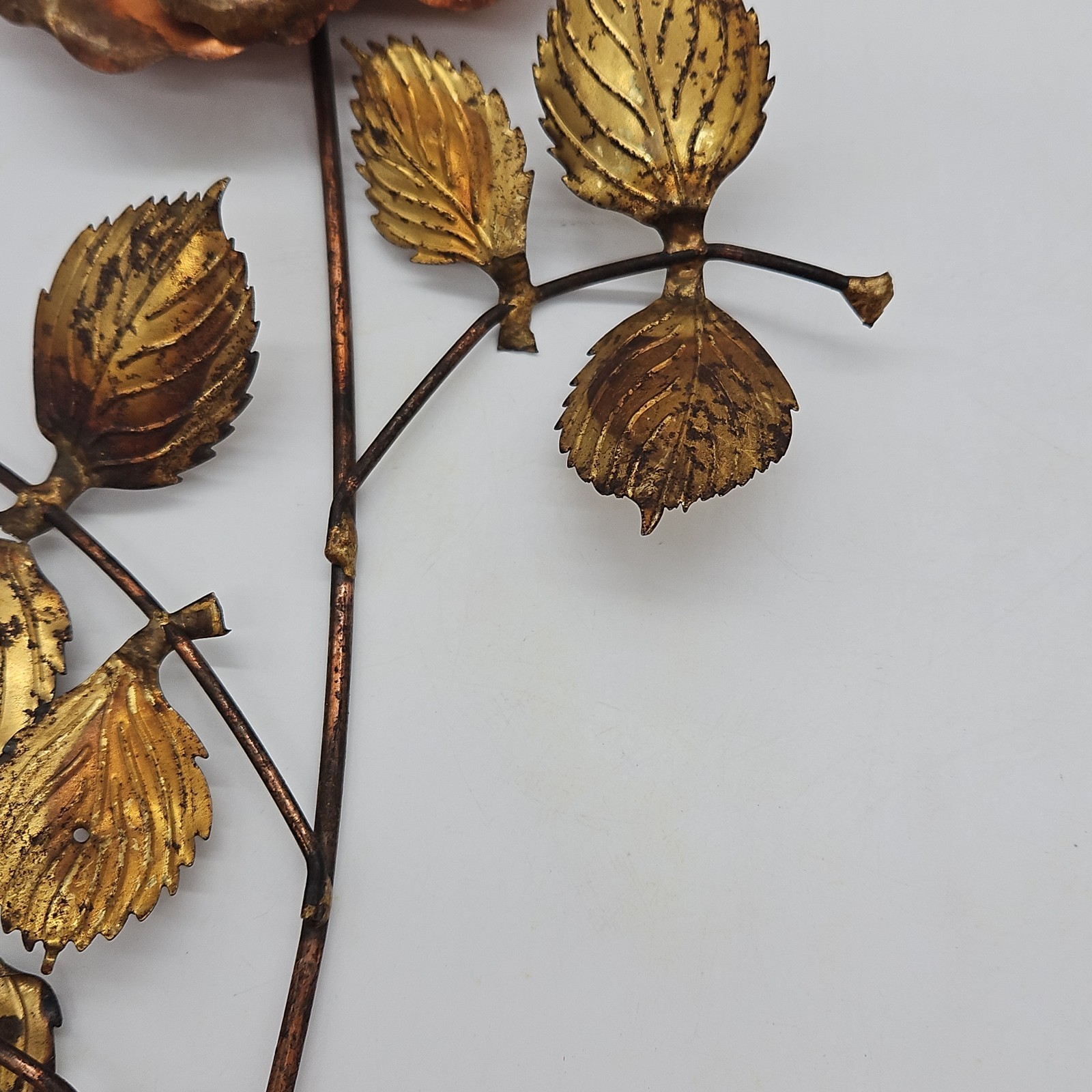 Gold Tone Brass & Copper Flower Roses Leaf Metal Wall Hanging Decor Set