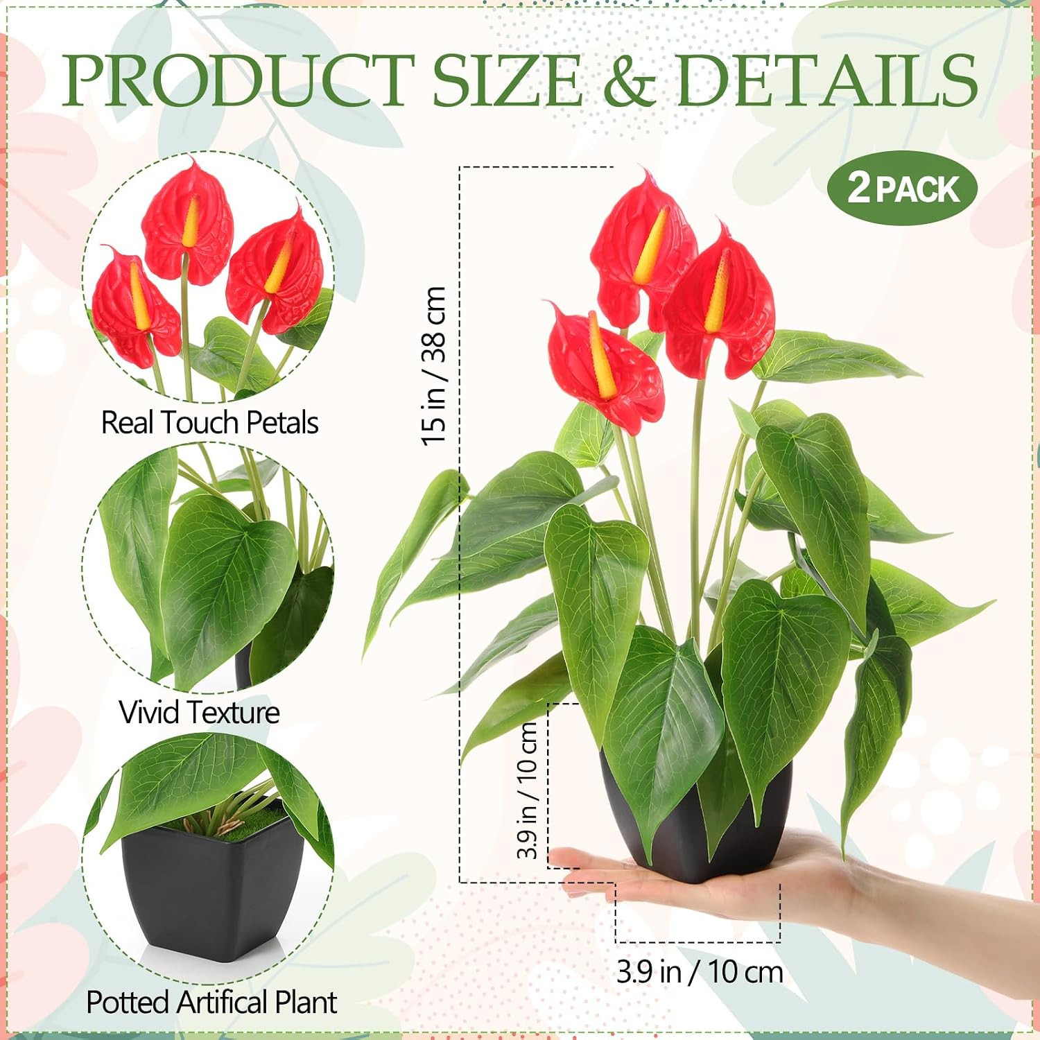15″ Faux Calla Lily & Anthurium Potted Plants – 2 Pack Tropical Decor