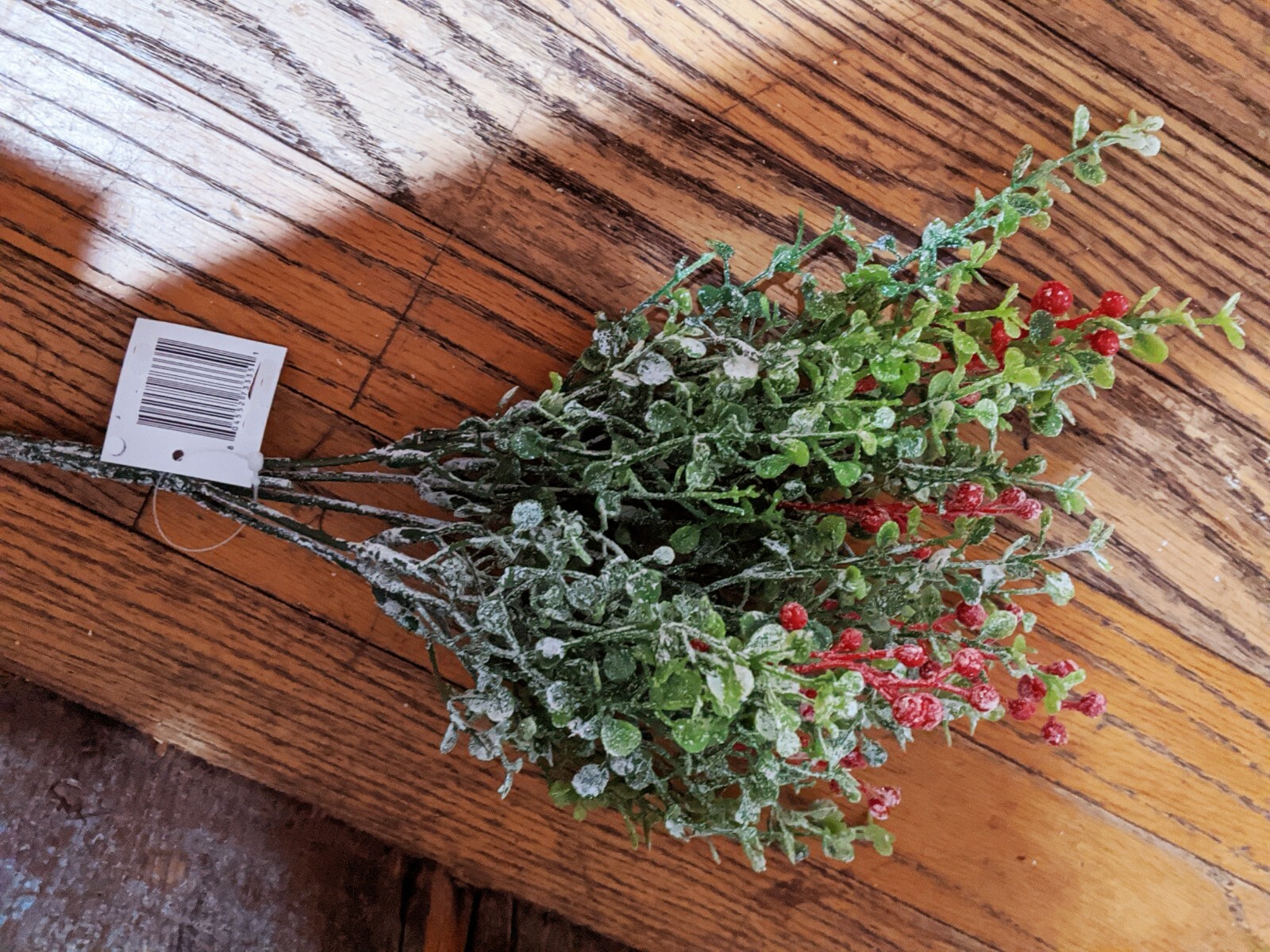 13″ Artificial Floral Red Mistletoe~Glitter Berry BUSH Greenery~XMAS Table Top
