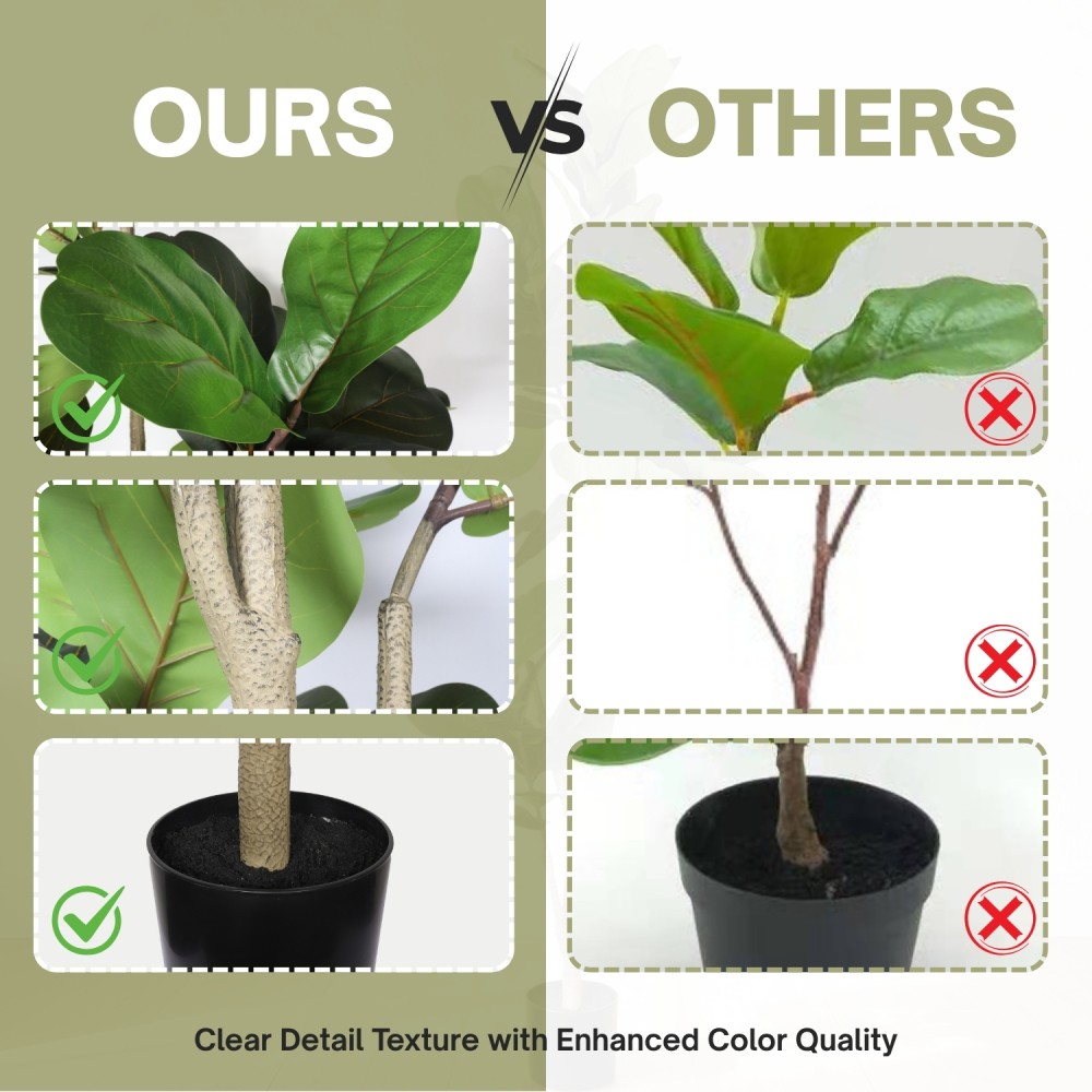 7′ Artificial Fiddle Leaf Fig Tree in Black Plastic Pot