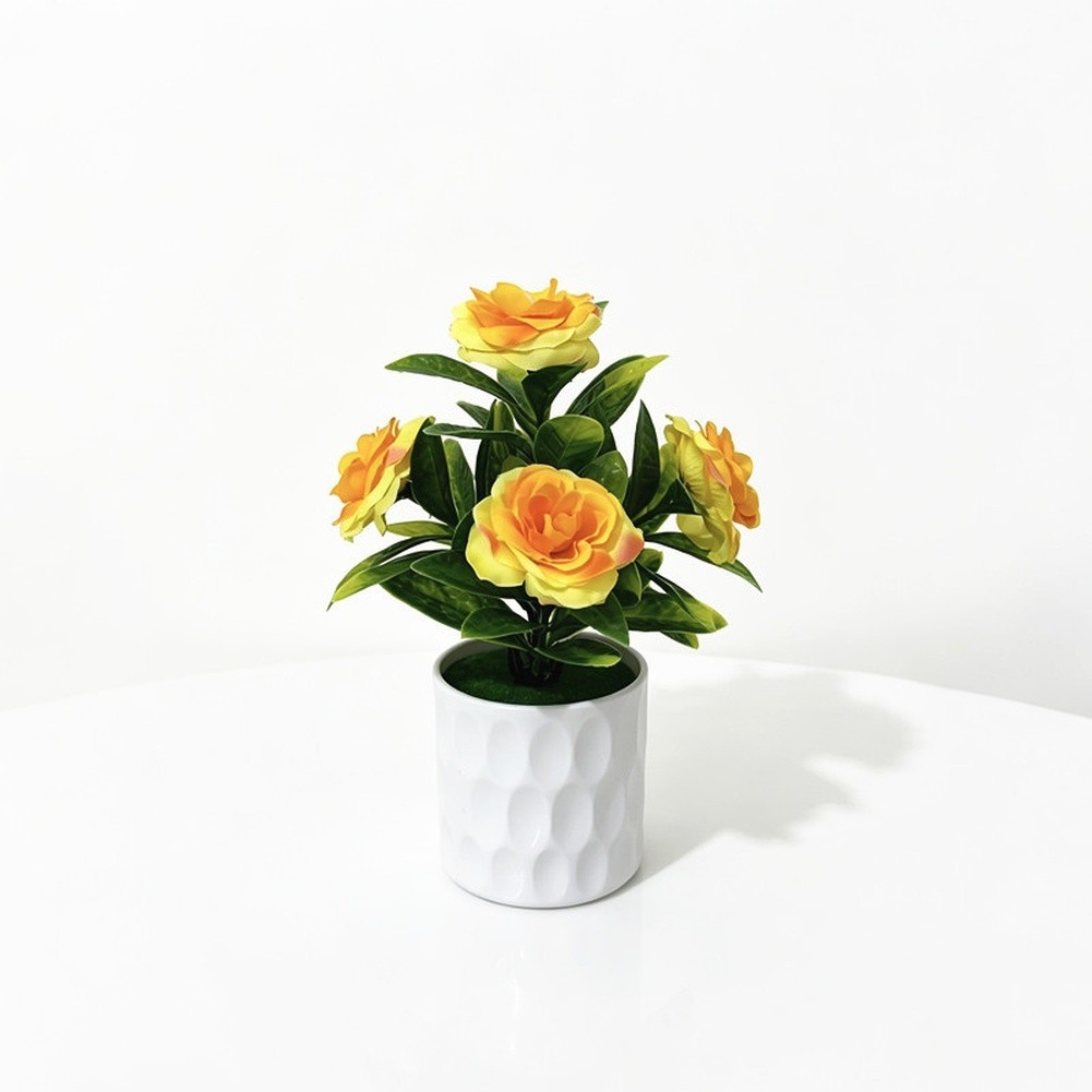 Silk Plant with 5 Realistic Blooms in White Pot for Office Desk Use