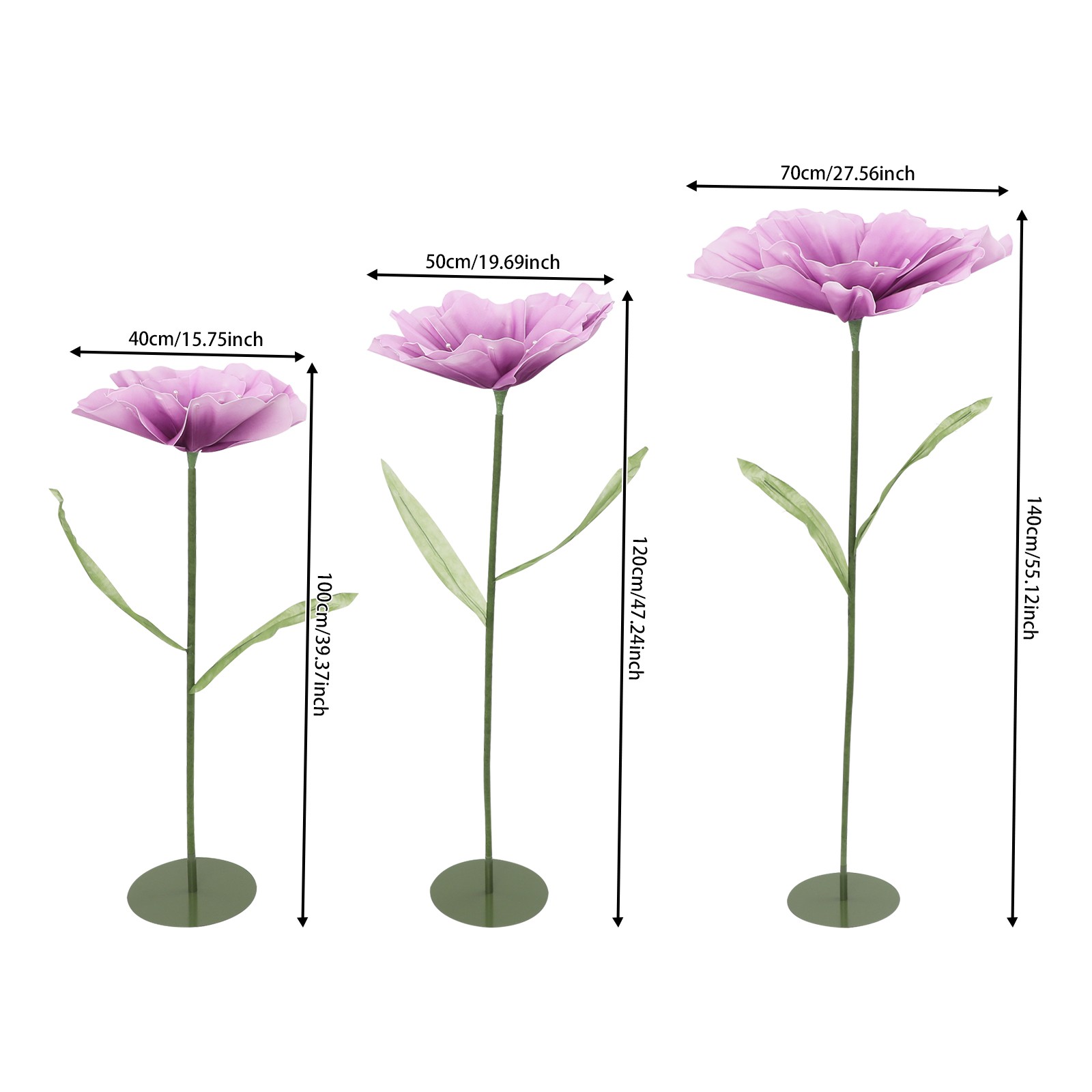 3pcs Giant Artificial Flower Poppy Free Standing Adjustable Wedding Decor Purple