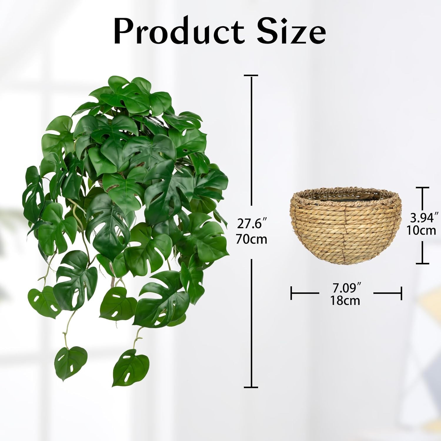 Large Fake Hanging Plants in Pot for Indoor & Outdoor, Long Artificial Hanging M