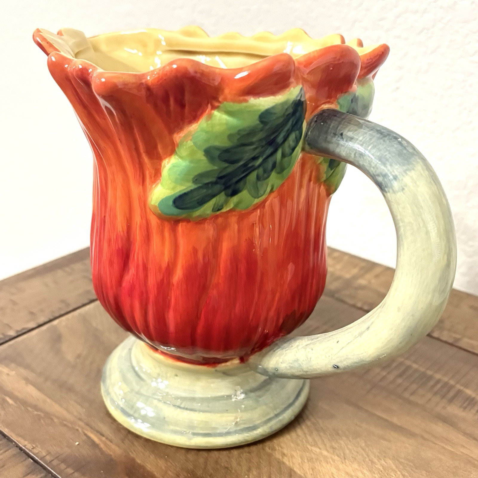 Flower Vegetable Majorca Orange Green Leaf Centerpiece Pitcher Vase Decor
