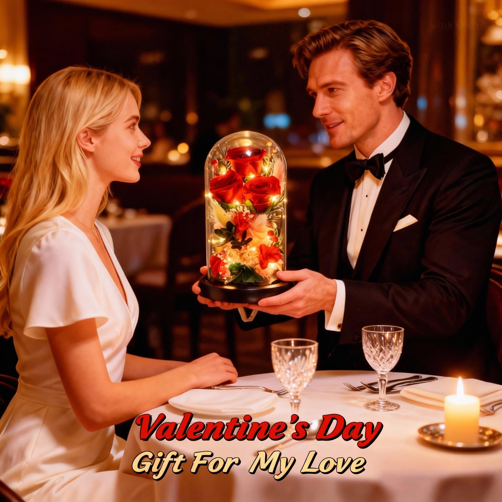 Preserved Red Rose in Glass Dome with LED Lights – Forever Eternal Real Rose …
