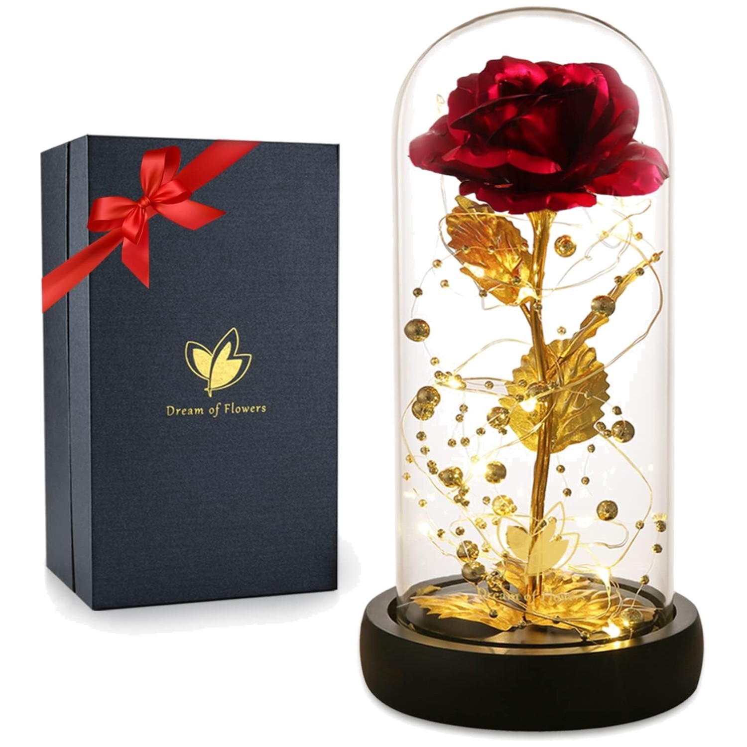 Colorful Gold Foil Rose in Glass Dome – Anniversary Gift