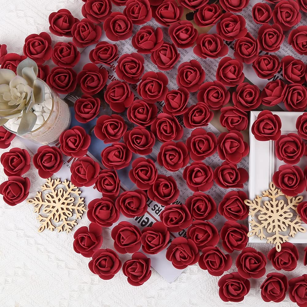 500 PCS Burgundy Mini Artificial Foam Rose Heads Fake Flower DIY Crafts Decor