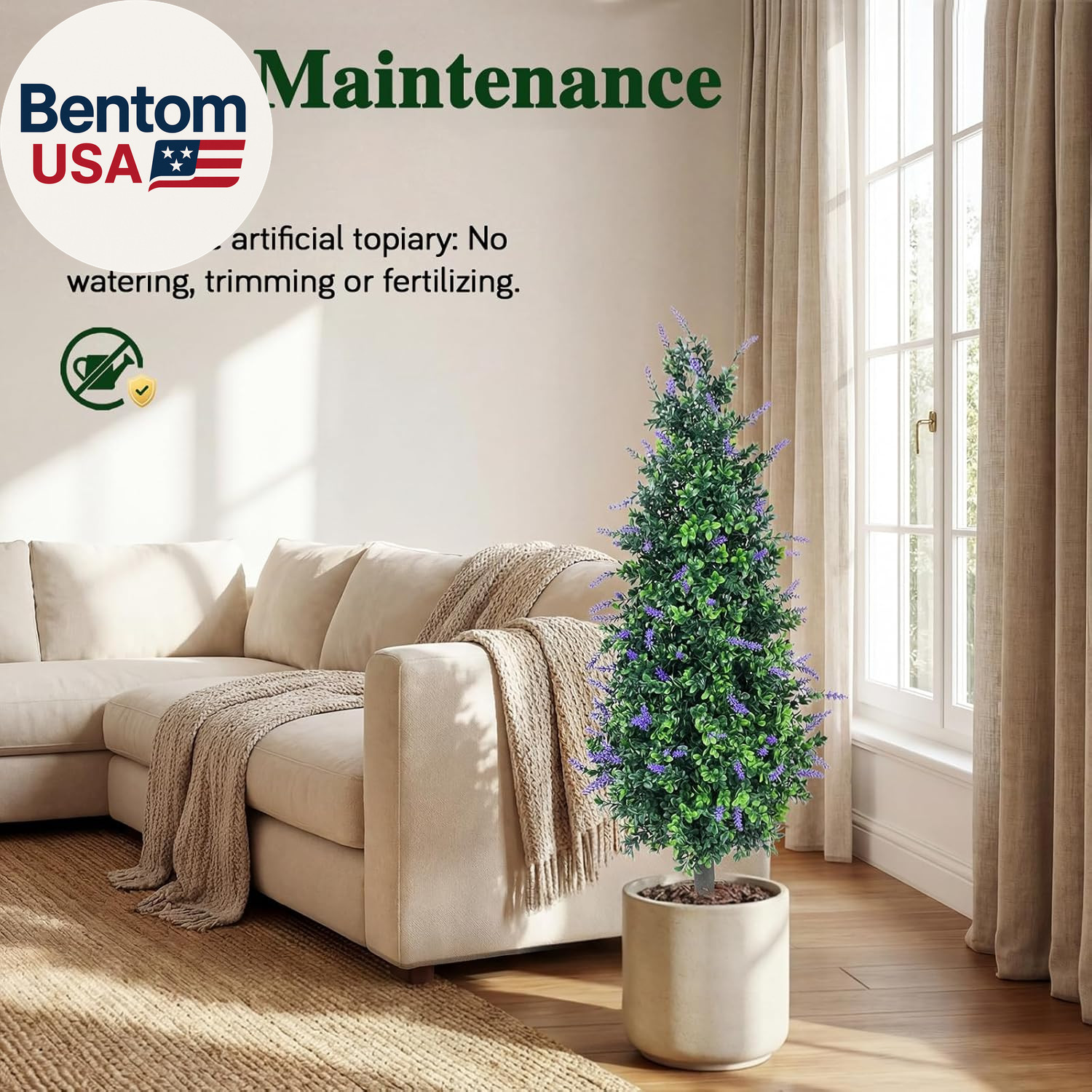 3Ft Artificial Topiary Trees with Lavender Set of 2 Outdoor Faux Plants Artifici