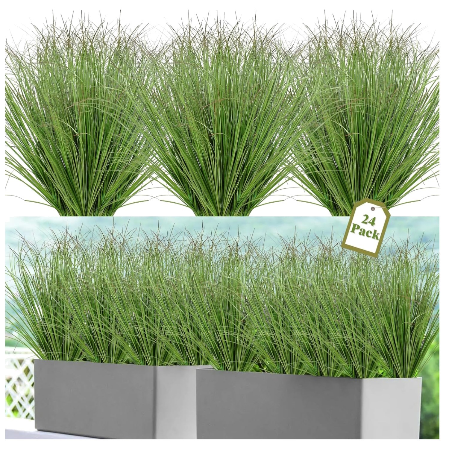 Artificial Grass Plants 24 Pack Outdoor Faux Bushes 20 Inch Greenery Decor
