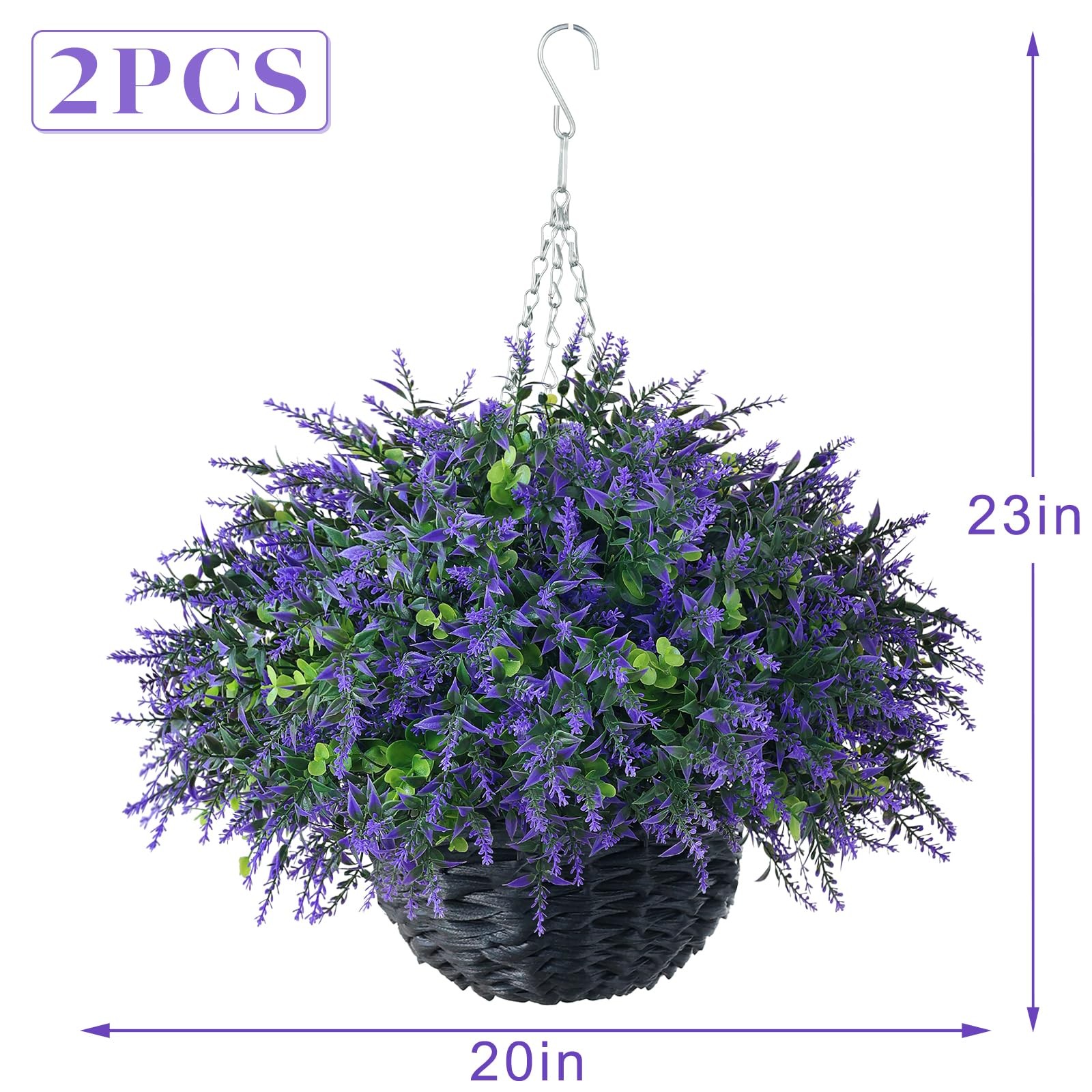 Artificial Eucalyptus & Lavender Hanging Basket (2 Pieces) – Realistic Fake H…