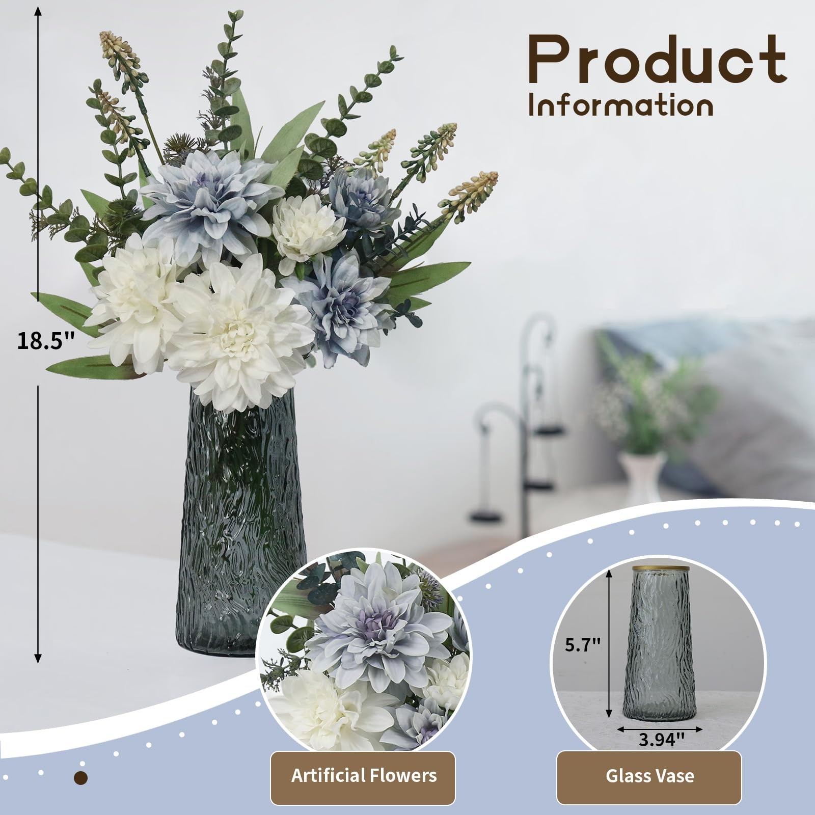 Silk Artificial Fake Flowers In Vase Faux Plants Centerpiece Table Decorations