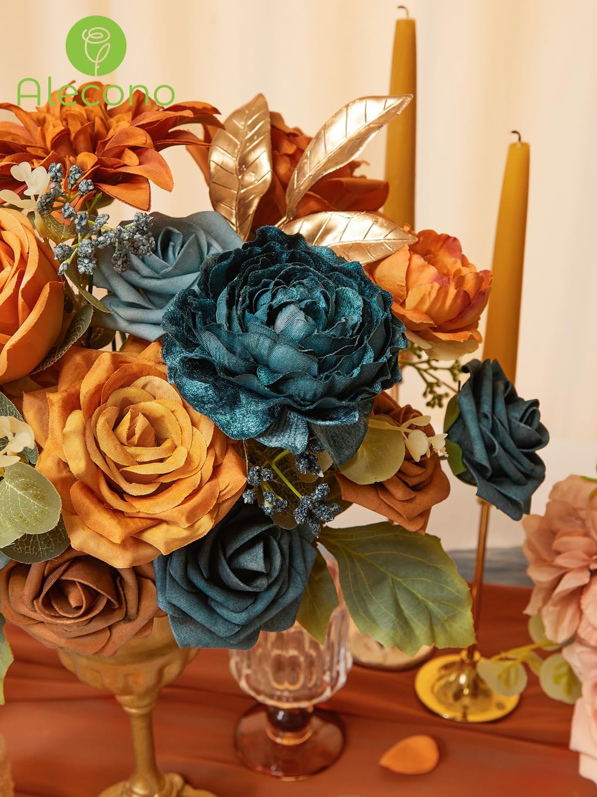 Artificial Orange Fake Flowers Fall Wedding Bouquets Table Centerpiece Decor
