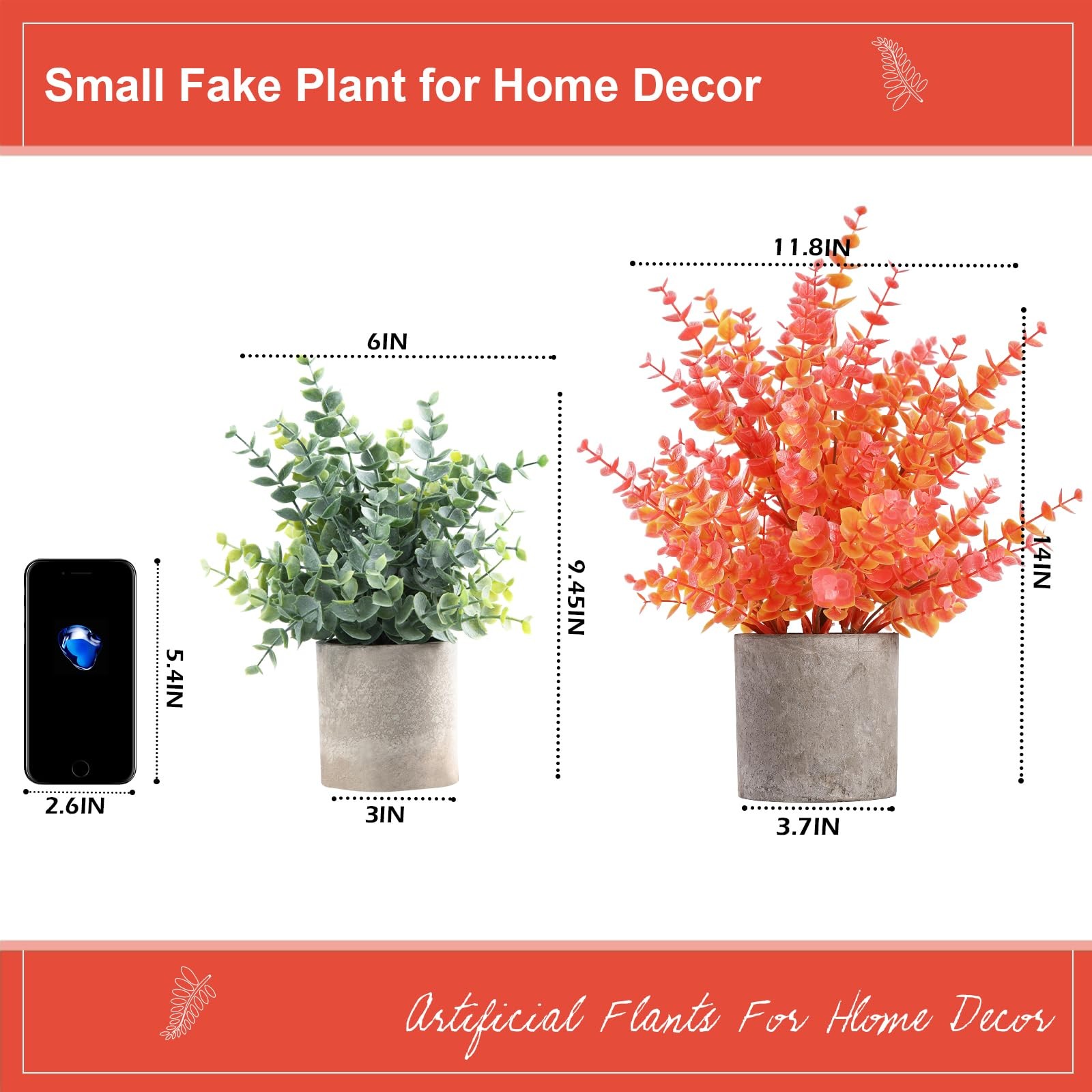 Plantas artificiales de eucalipto de 35,5 cm para otoño, decoración de mesa