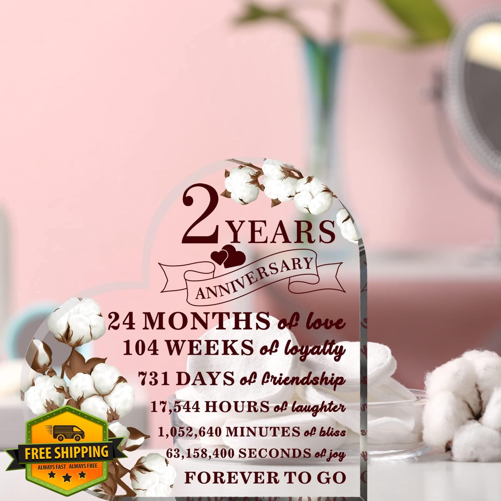 YLOLUL Cotton Flower 2 Year Anniversary Gift Acrylic