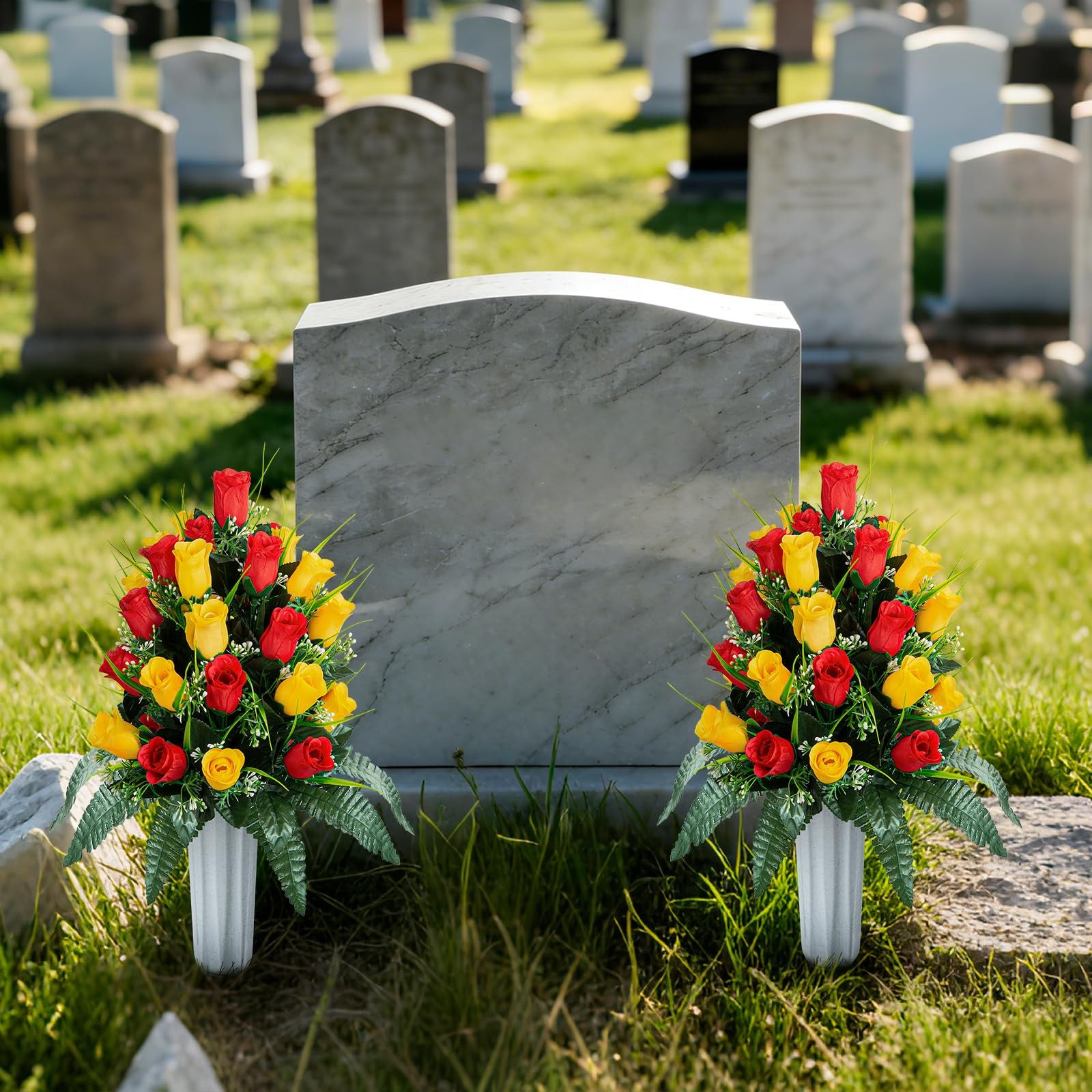 2 Sets Artificial Cemetery Flowers, Grave Decorations Roses, Memorial Flowers…