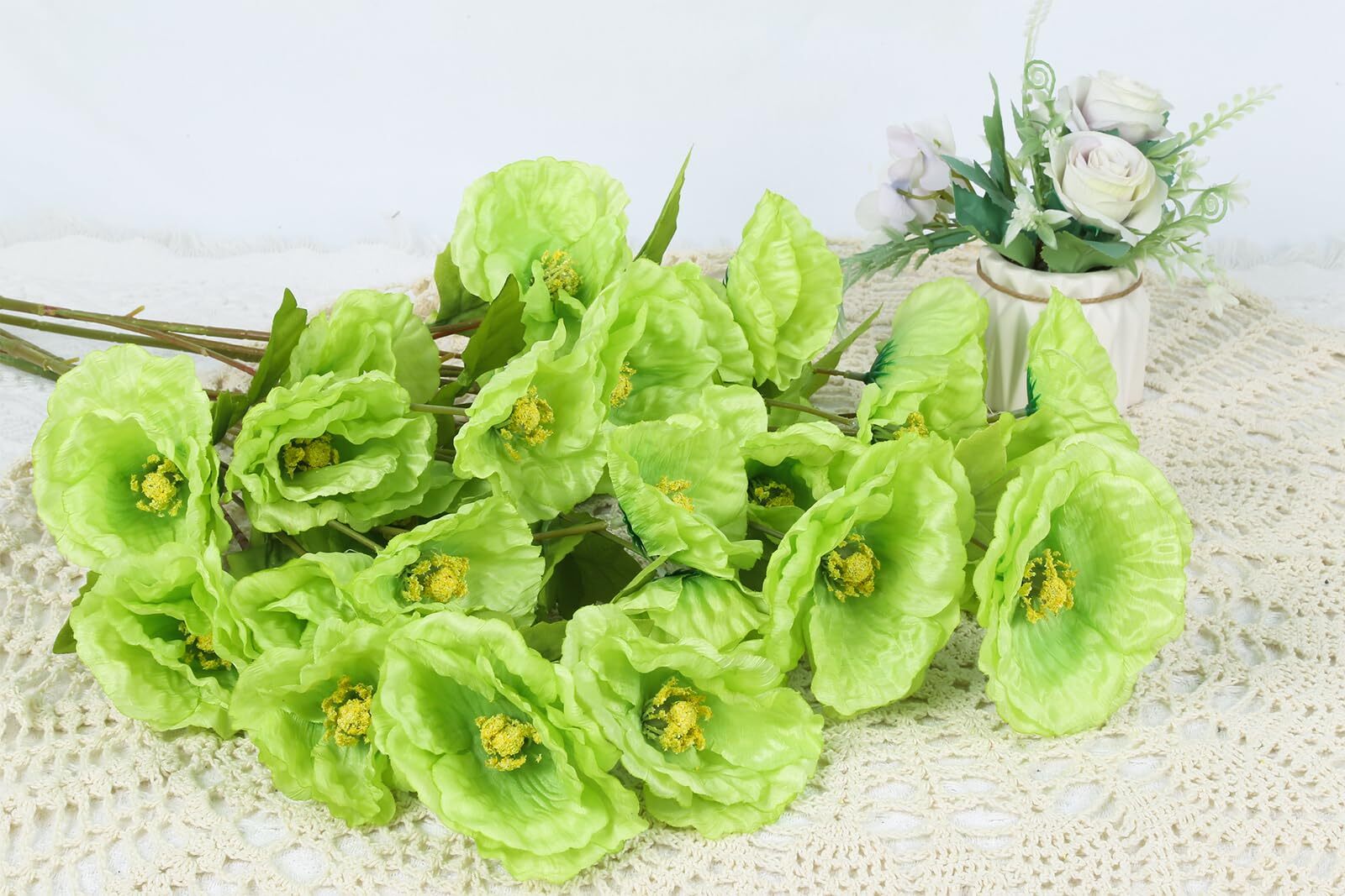 Poppies Flowers Artificial Silk Flowers 32in 6PCS Artificial Poppies Green Fl…