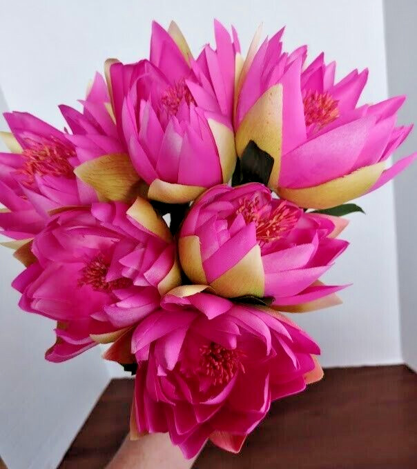 Artificial lotus blossom flower Stems (Six Stems) Fuchsia