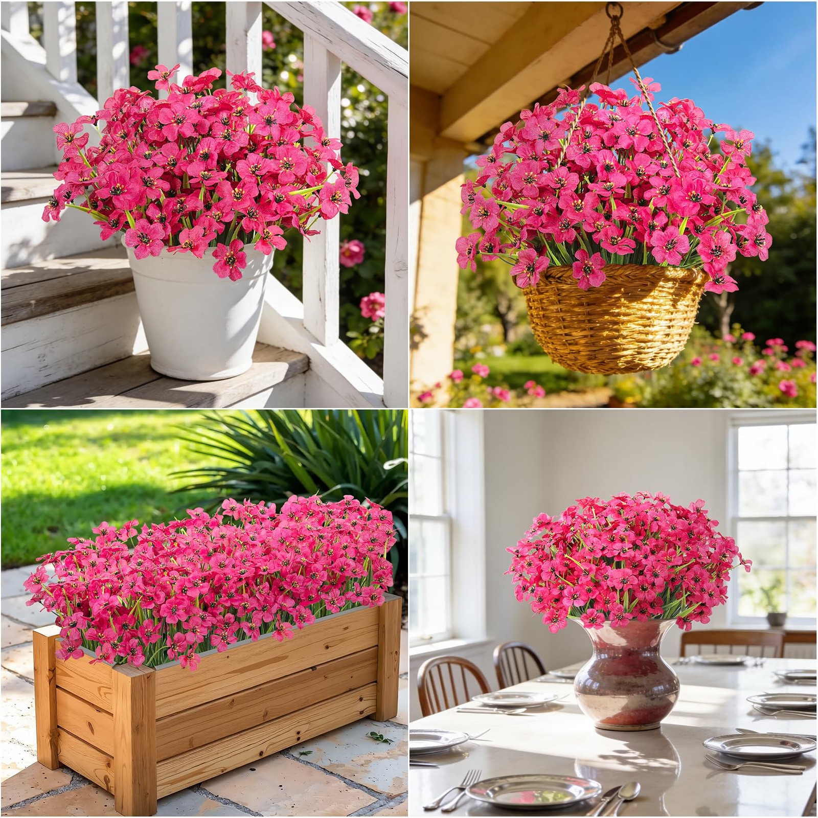 24 Bundles Artificial Flowers for Outdoors, Fake Silk Flowers UV Resistant Fa…
