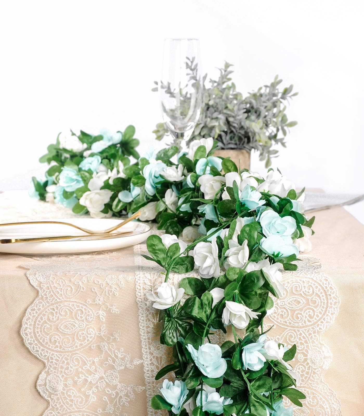 8Pcs 66FT Blue and White Flower Garland for Wedding Backdrop