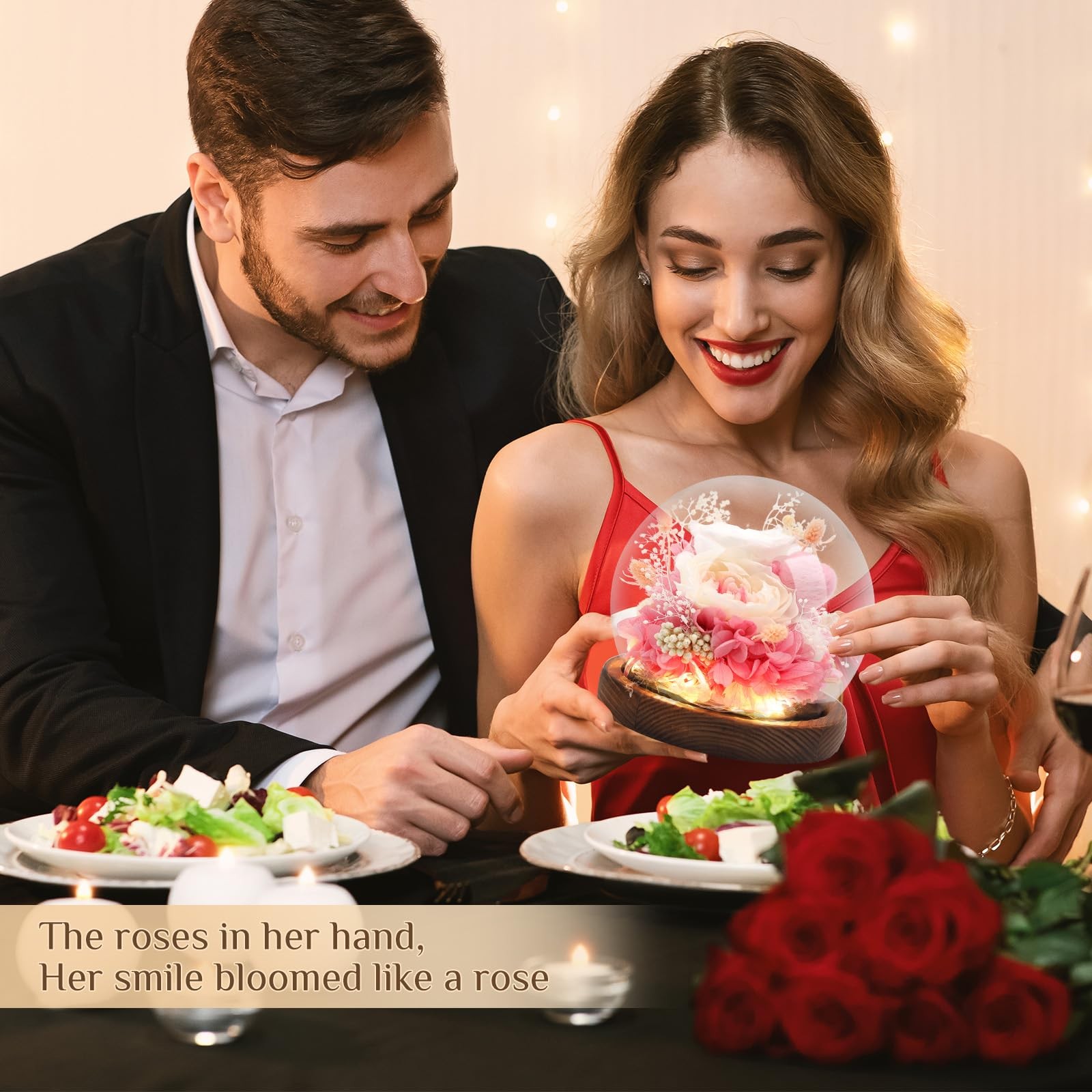 Eyesofspring Preserved Flowers,Rose in Glass Dome with LED Light, Gifts for Her,